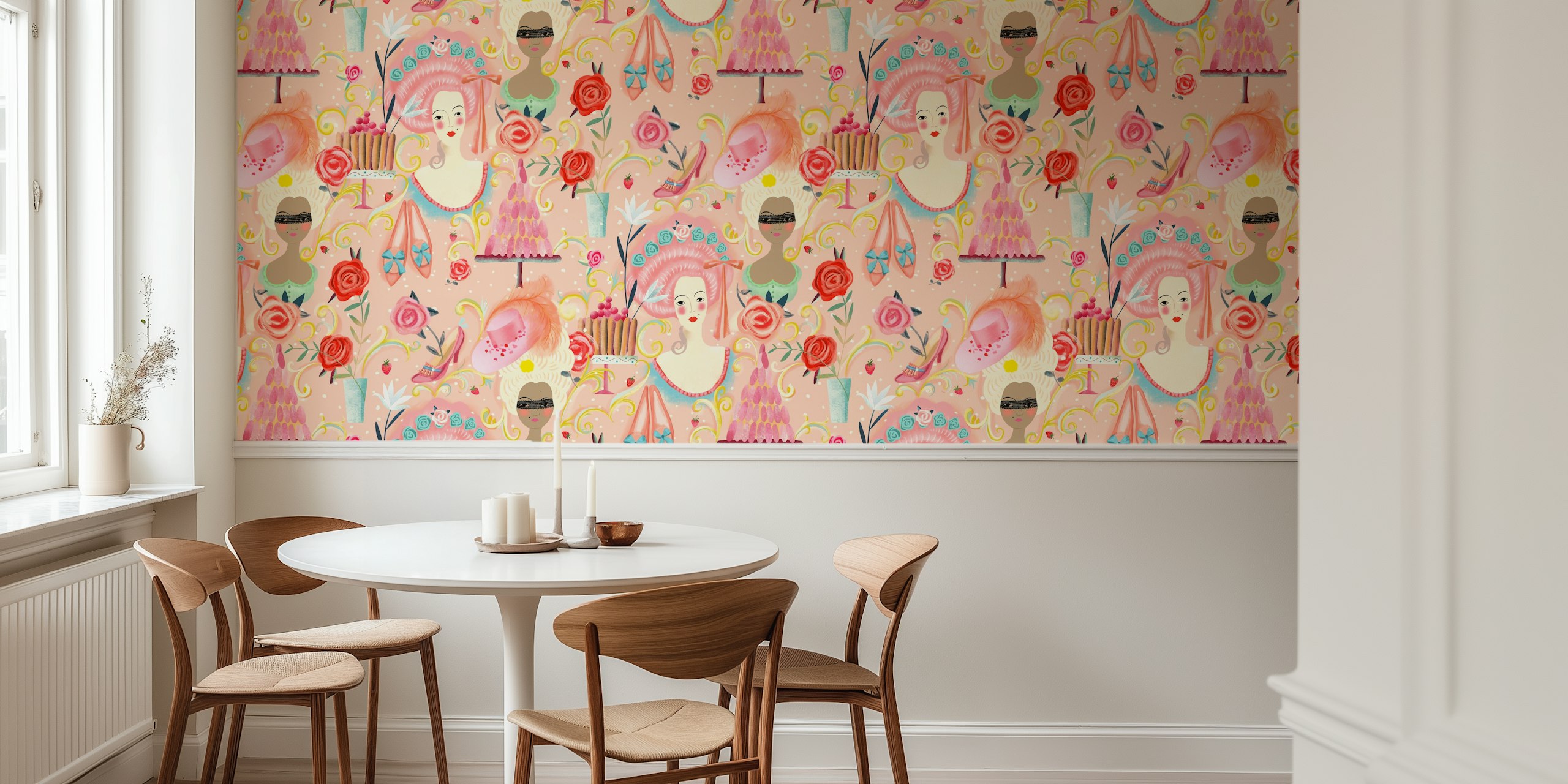 Sweet rose rokoko flourish tapetti huoneessa