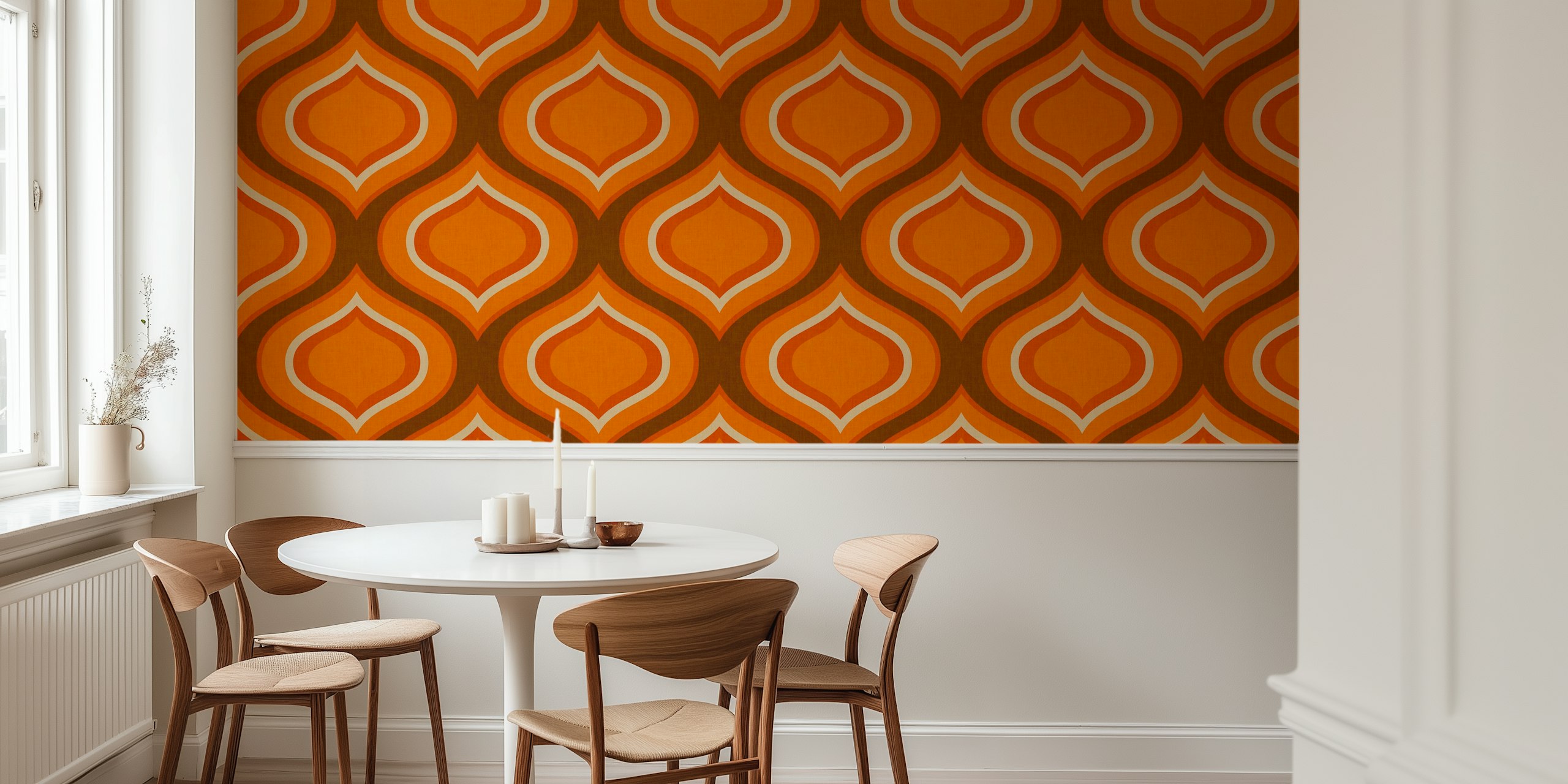 Retro wavy pattern in shades of orange and brown wallpaper