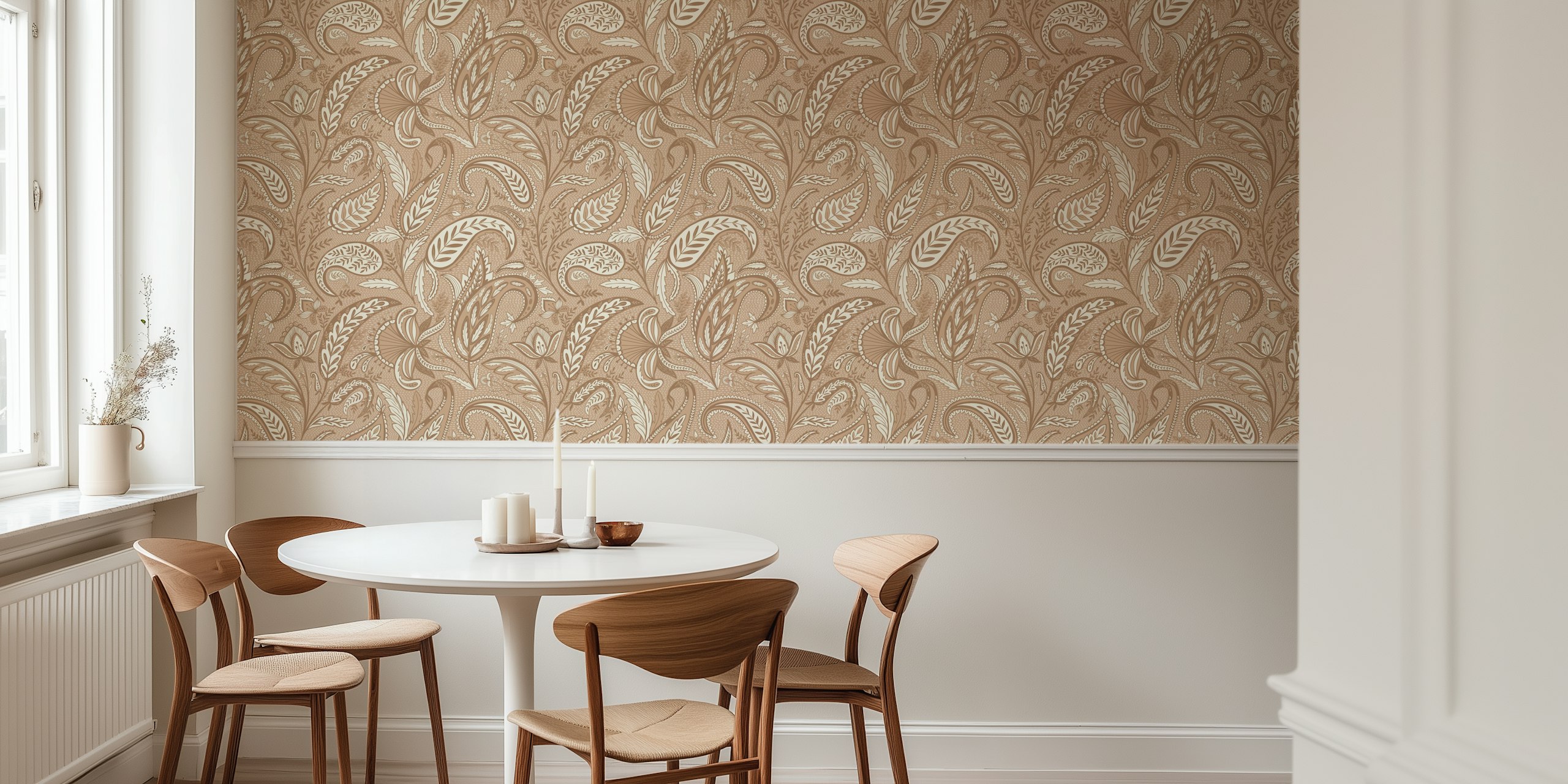 Monochrome paisley pattern in cafe latte tones wallpaper