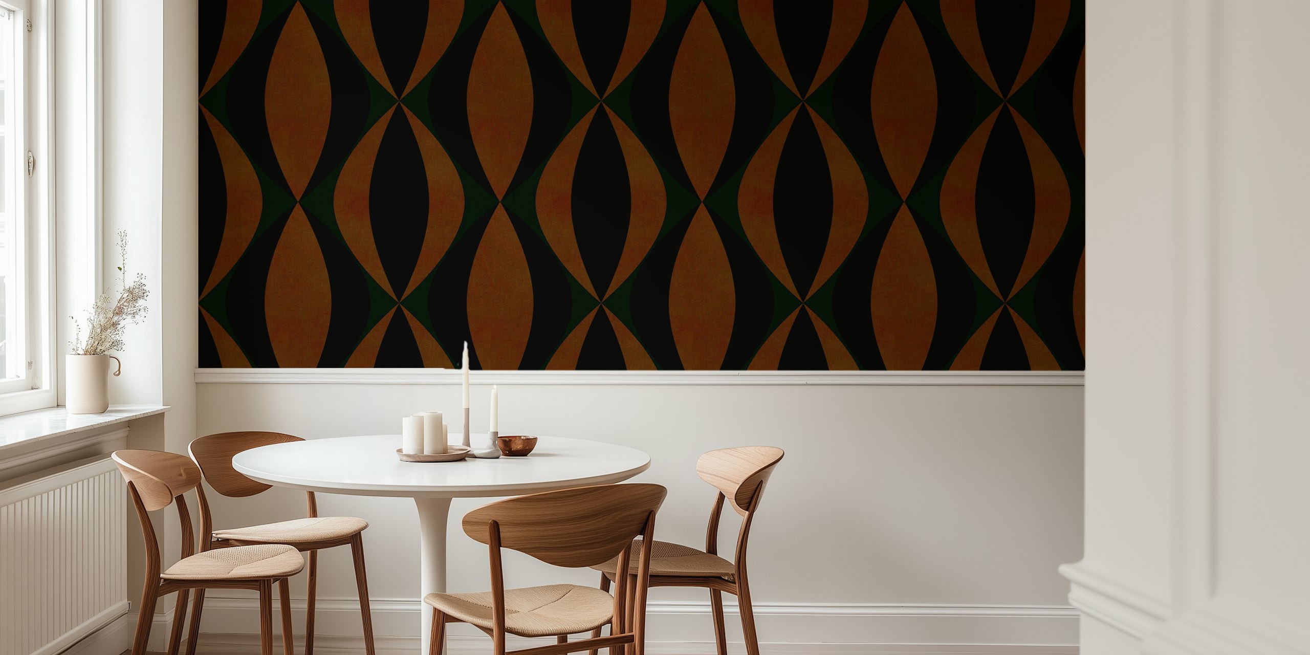 Art deco ornament dark wallpaper in a room
