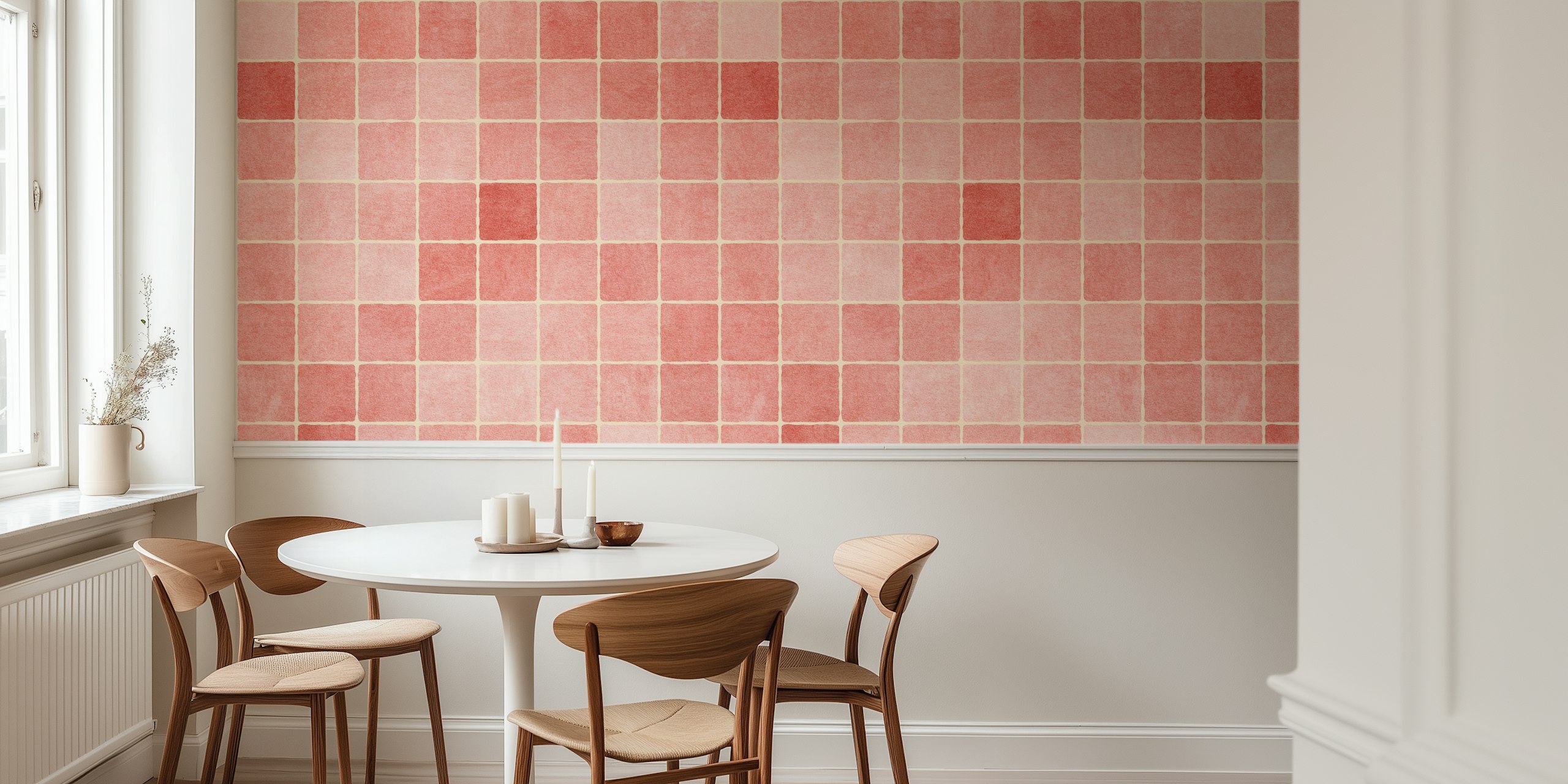 Peach mosaic patterned wallpaper in soft hues