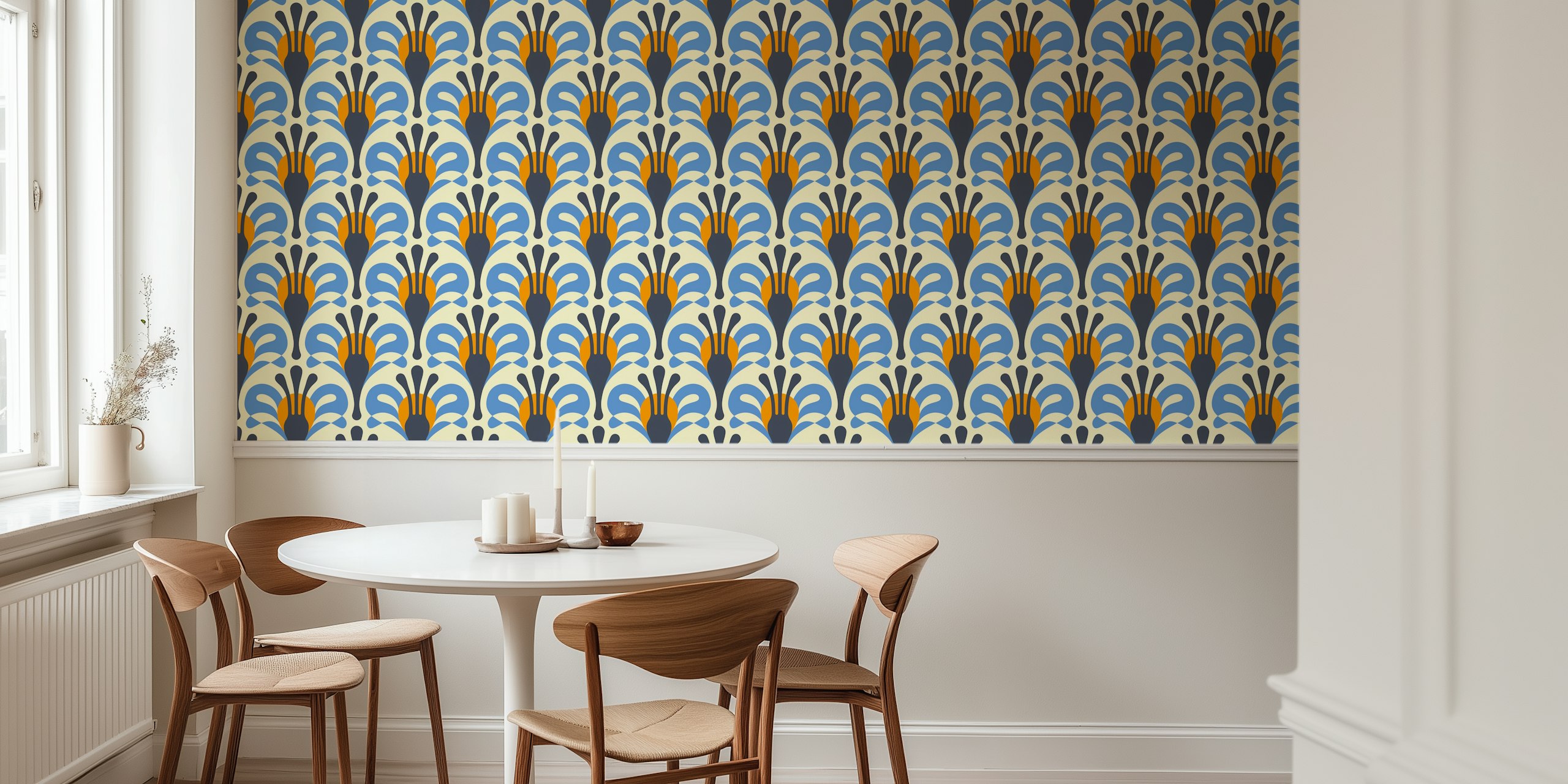 Vintage retro floral wallpaper design in a room