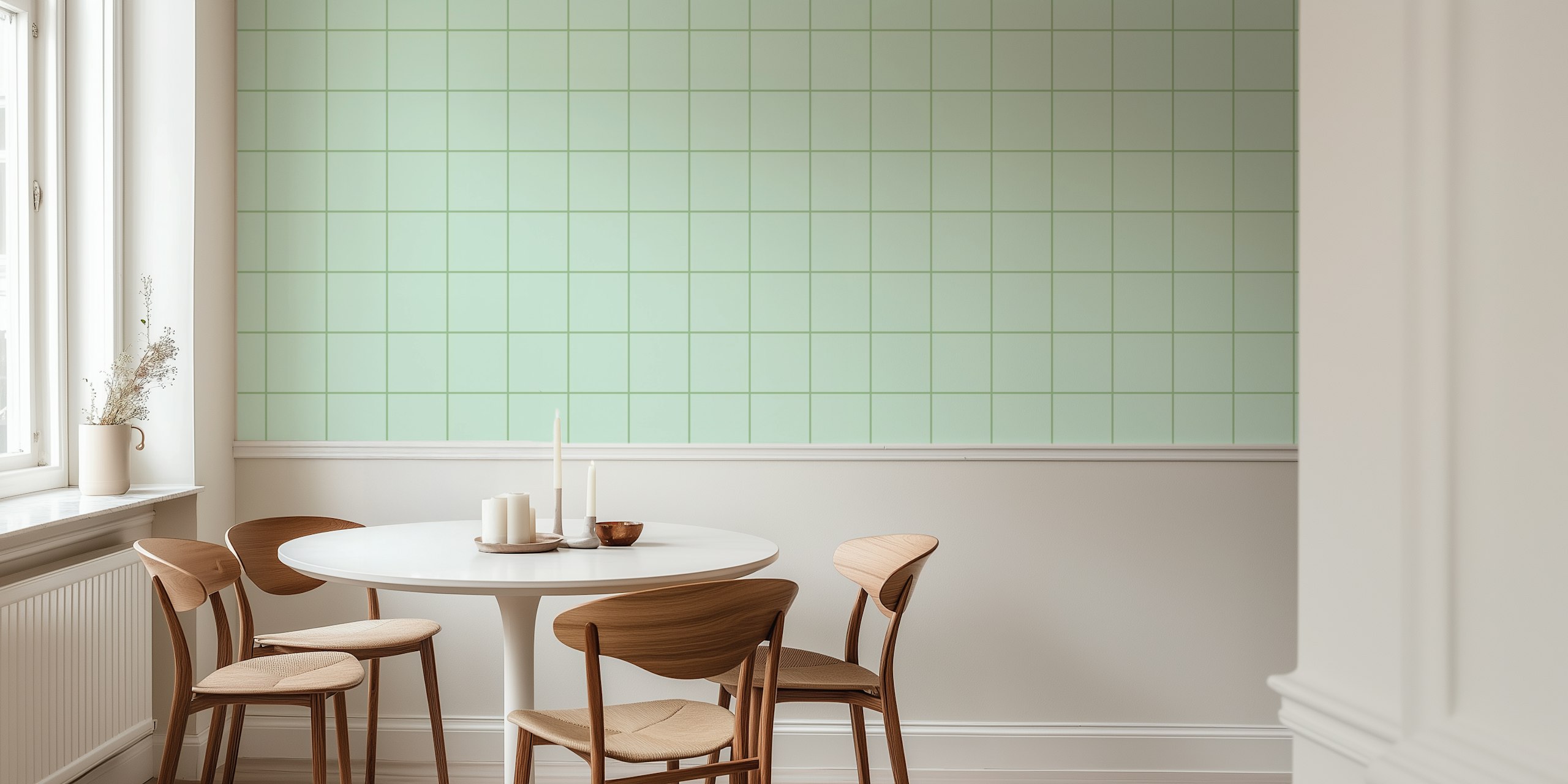 Minimal Tile Squares Mint e Vintage Green carta da parati