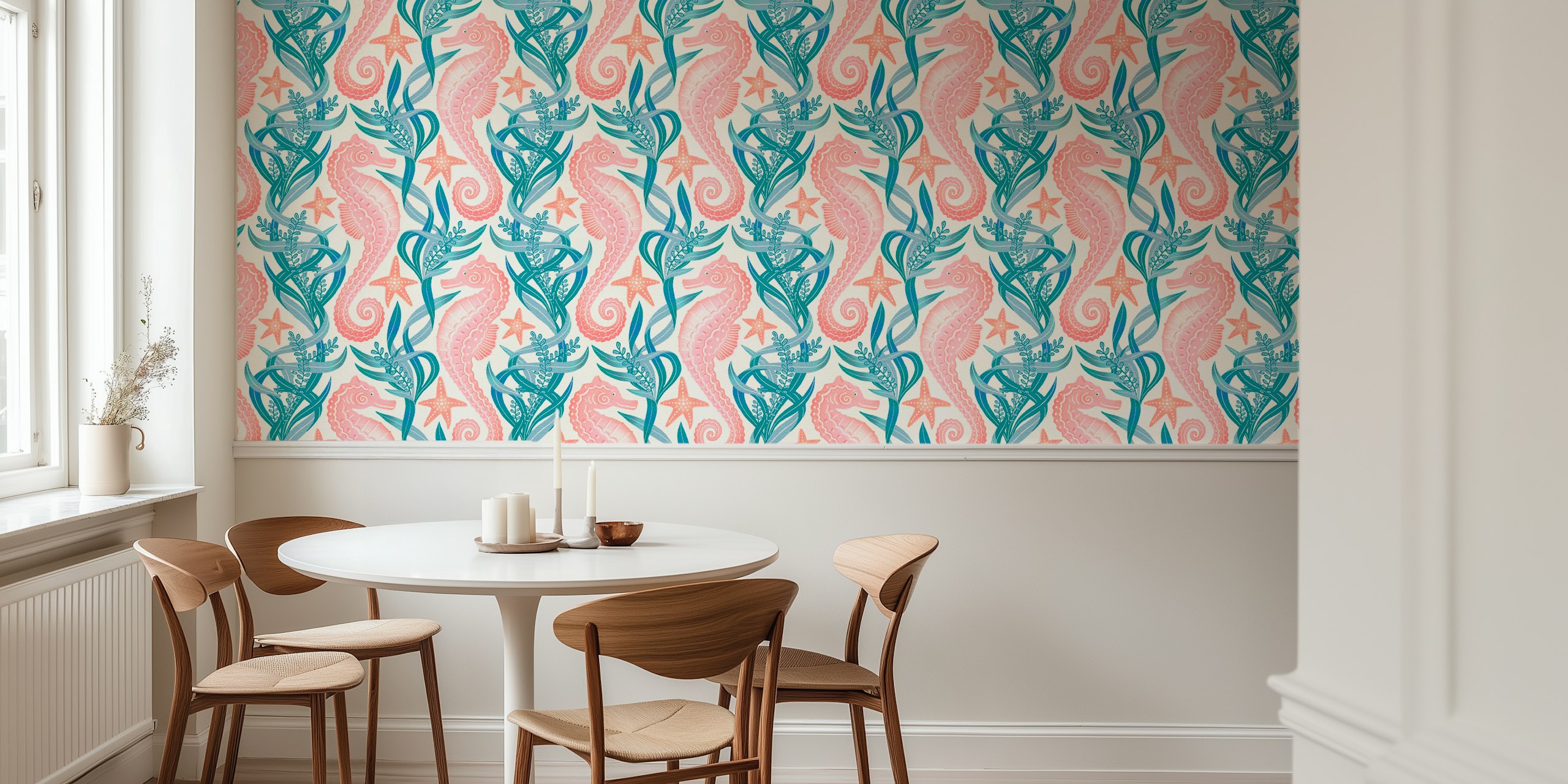 Tapeta Pastel Seahorse and Starfish w pokoju