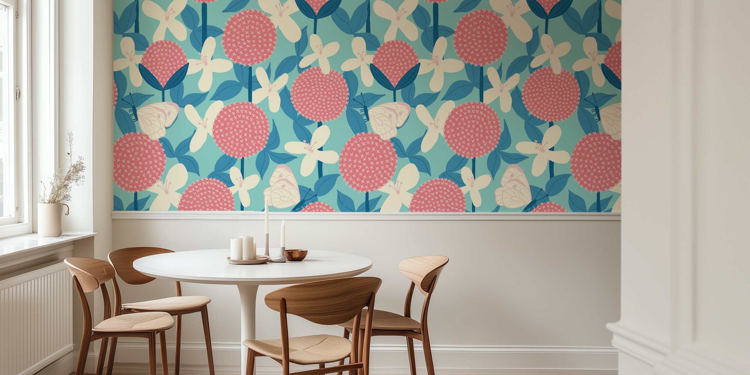Allium and Clematis wallpaper design in a room