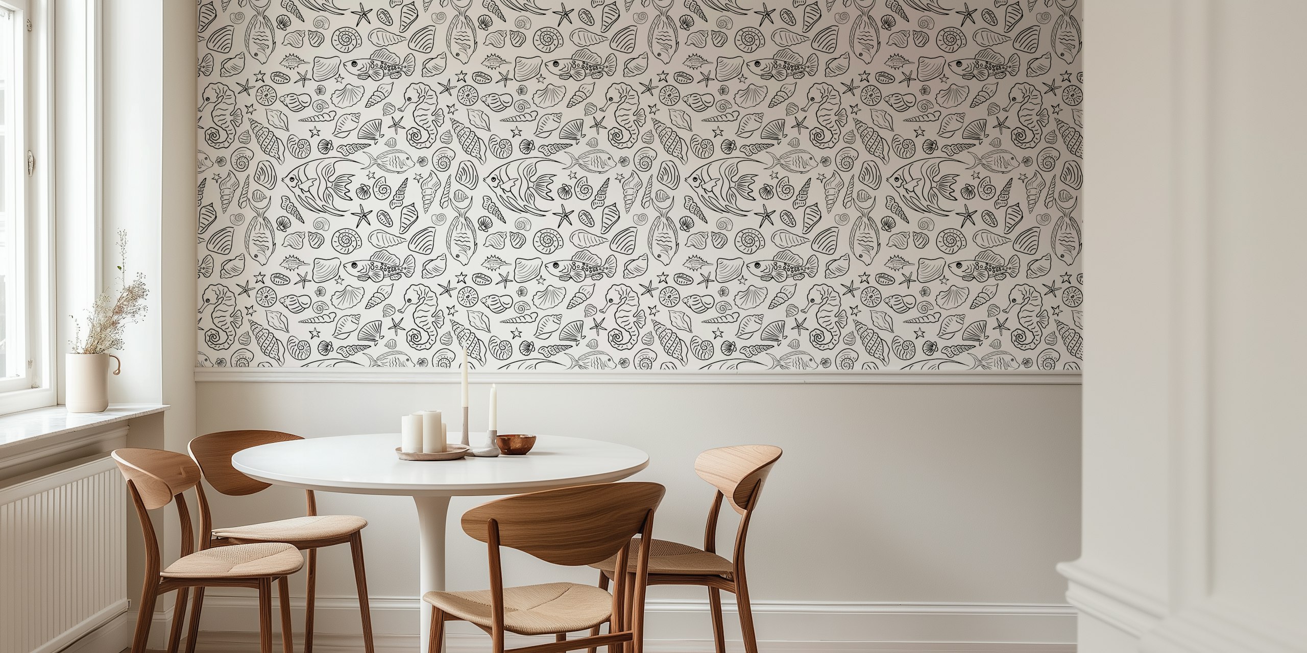 Hand-drawn marine doodles wallpaper design