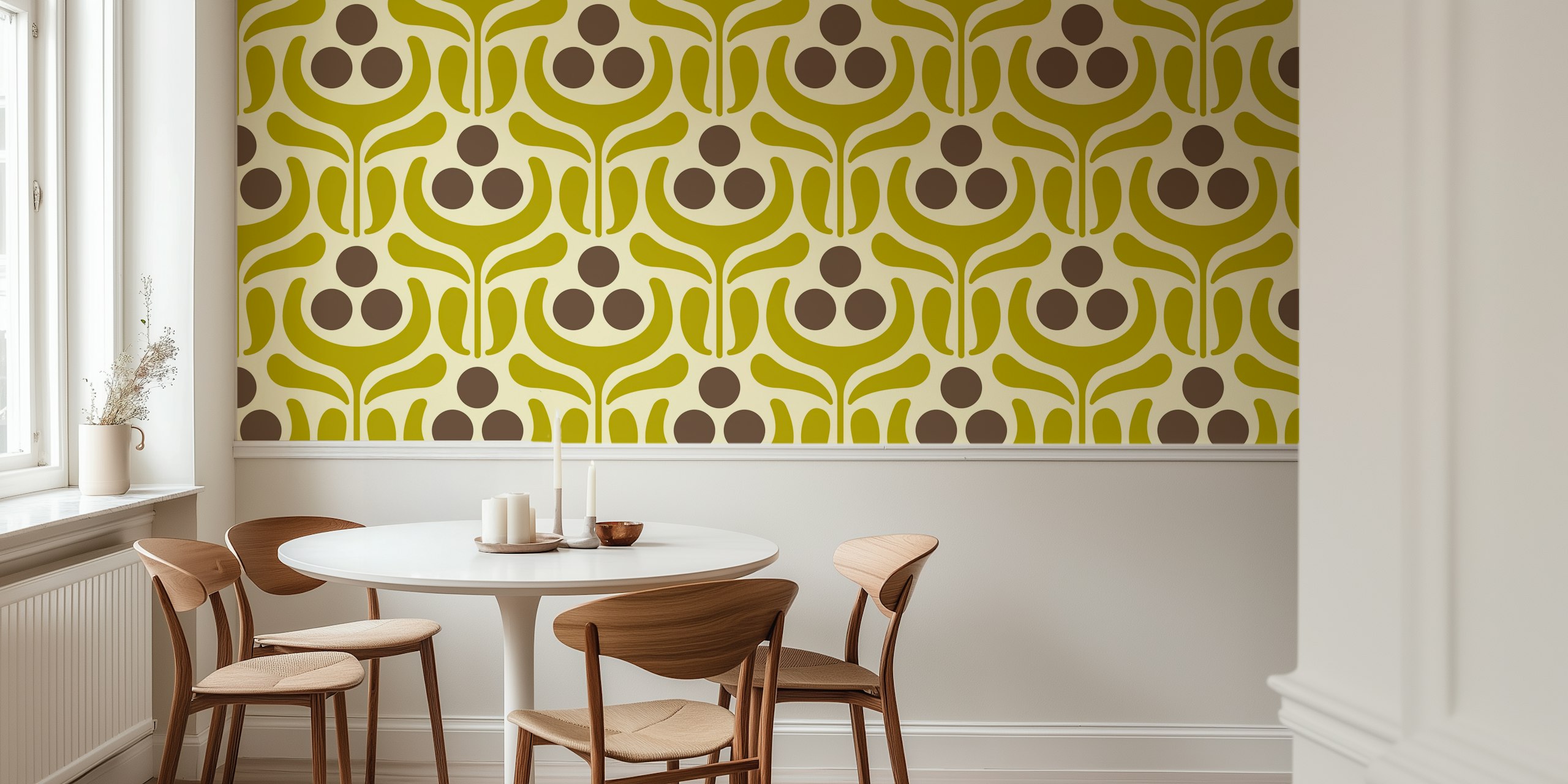 Vintage Retro Modern Floral wallpaper in a room