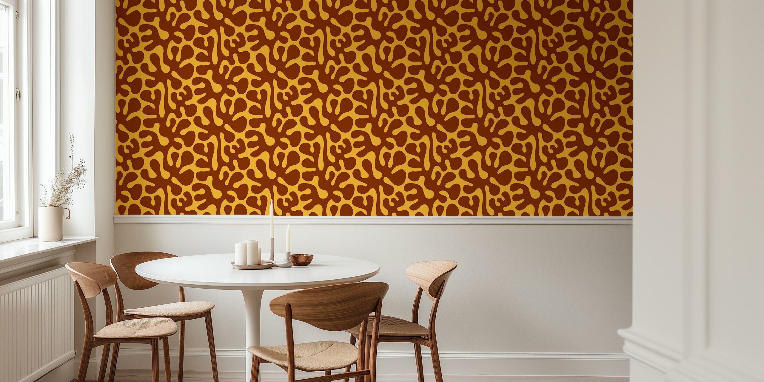 Abstract plants and coral animal print wallpaper