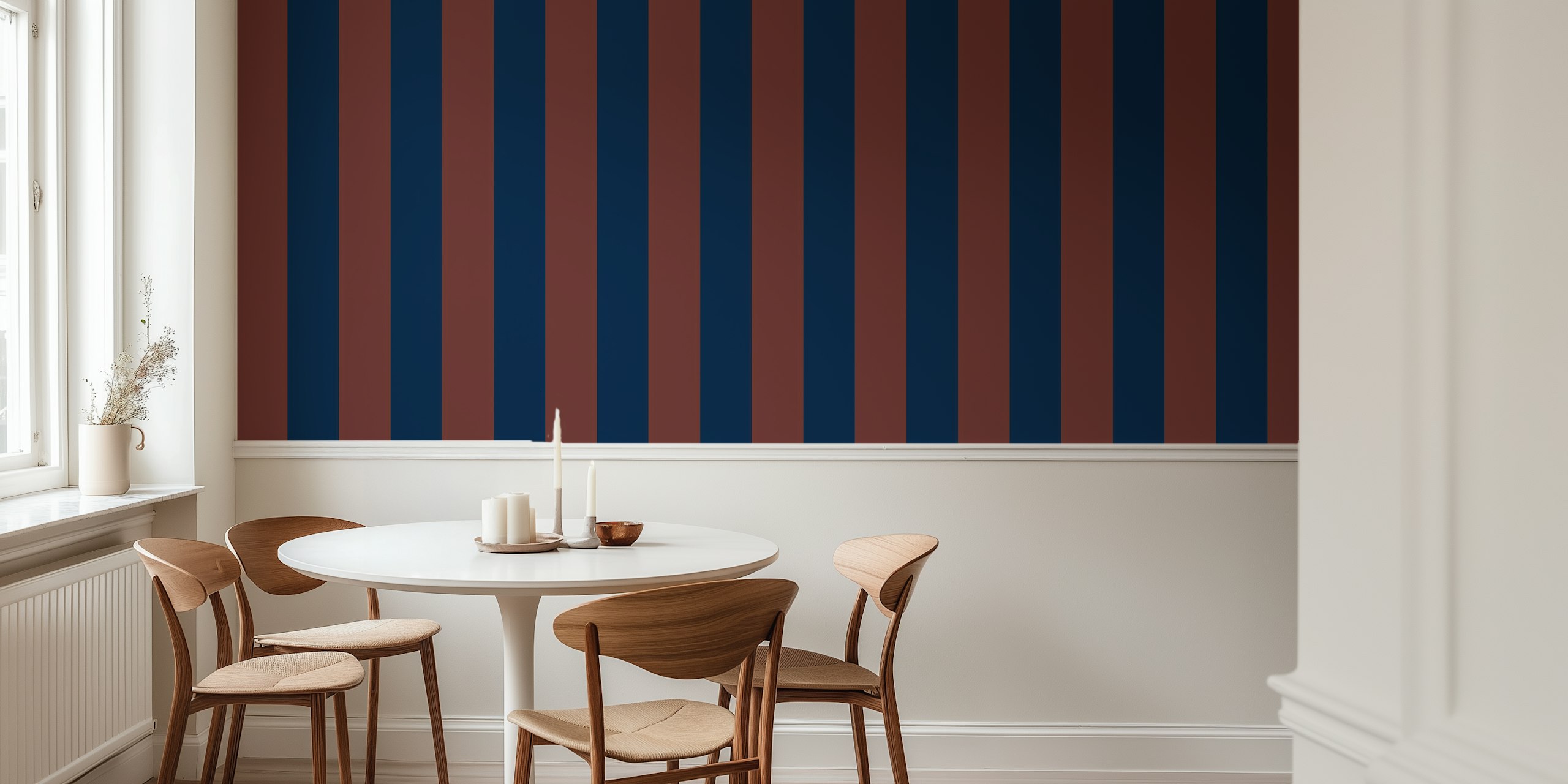 Bold blue and brown stripes wallpaper in a room