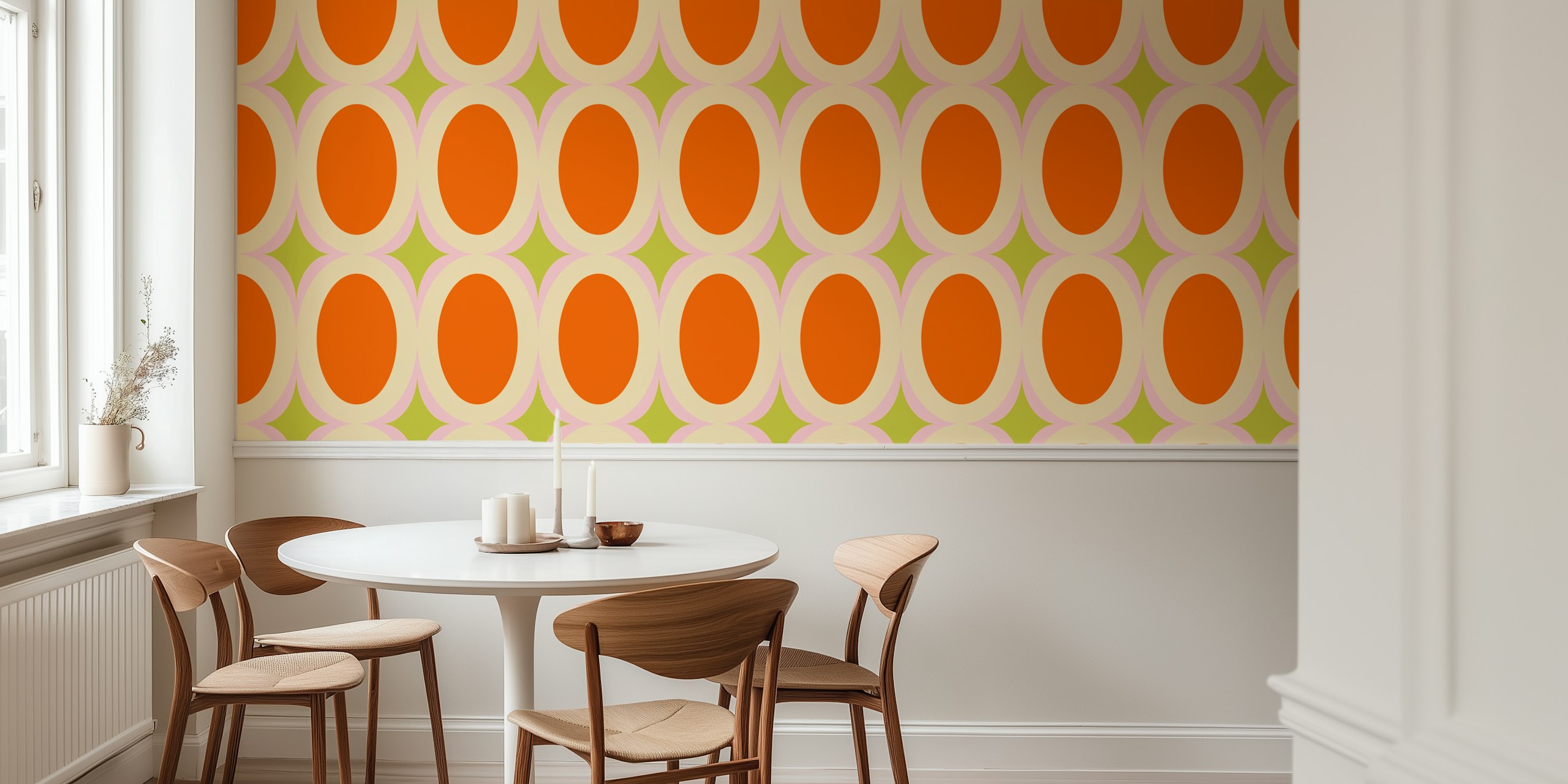 Ταπετσαρία Groovy Starburst Orange Beige σε ένα δωμάτιο