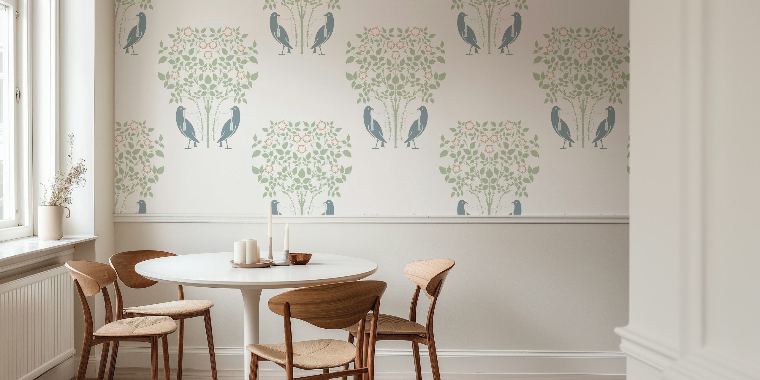 Design de papel de parede vintage Art Nouveau Birds and Roses