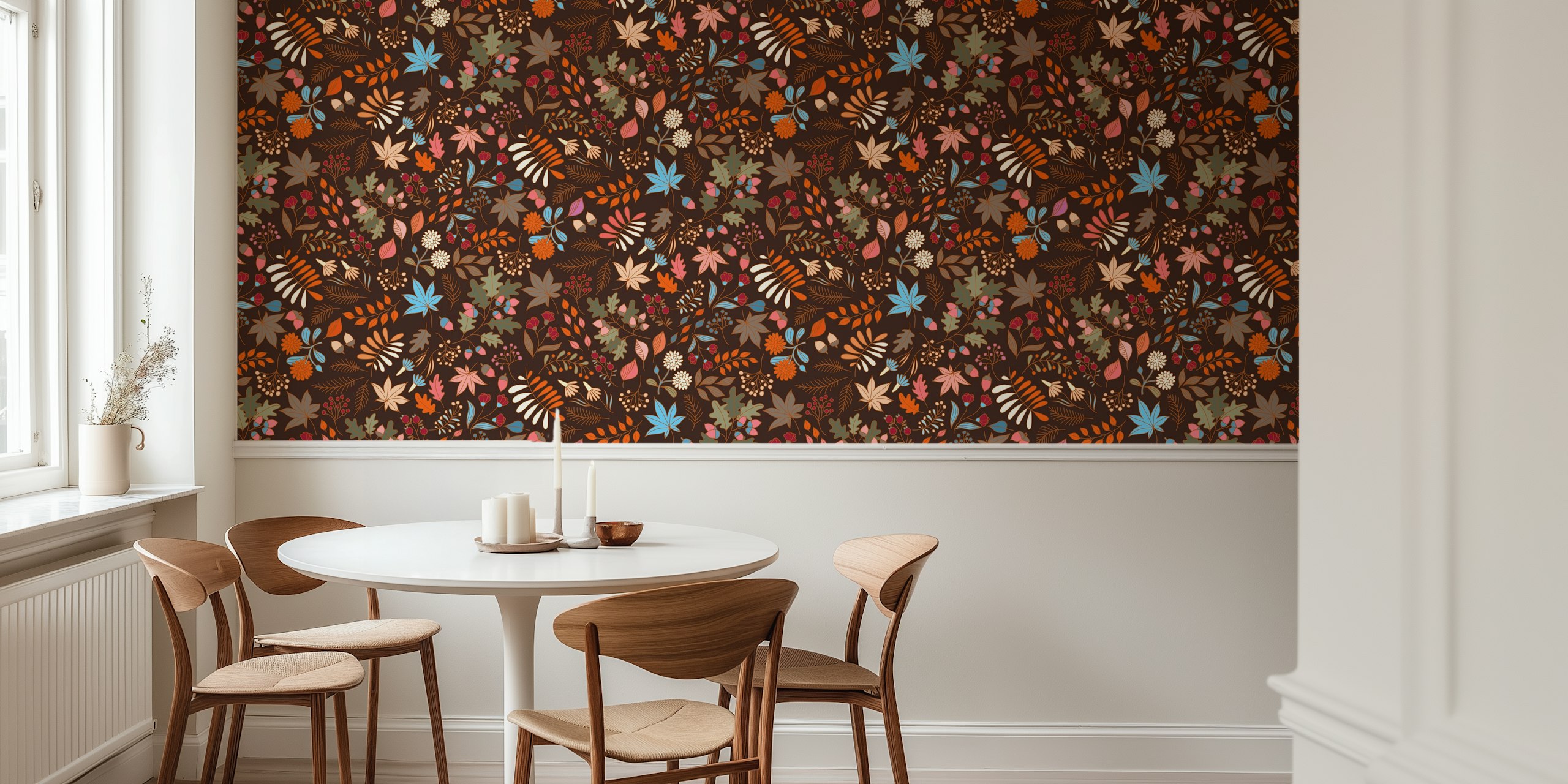 Floral wallpaper design in a room