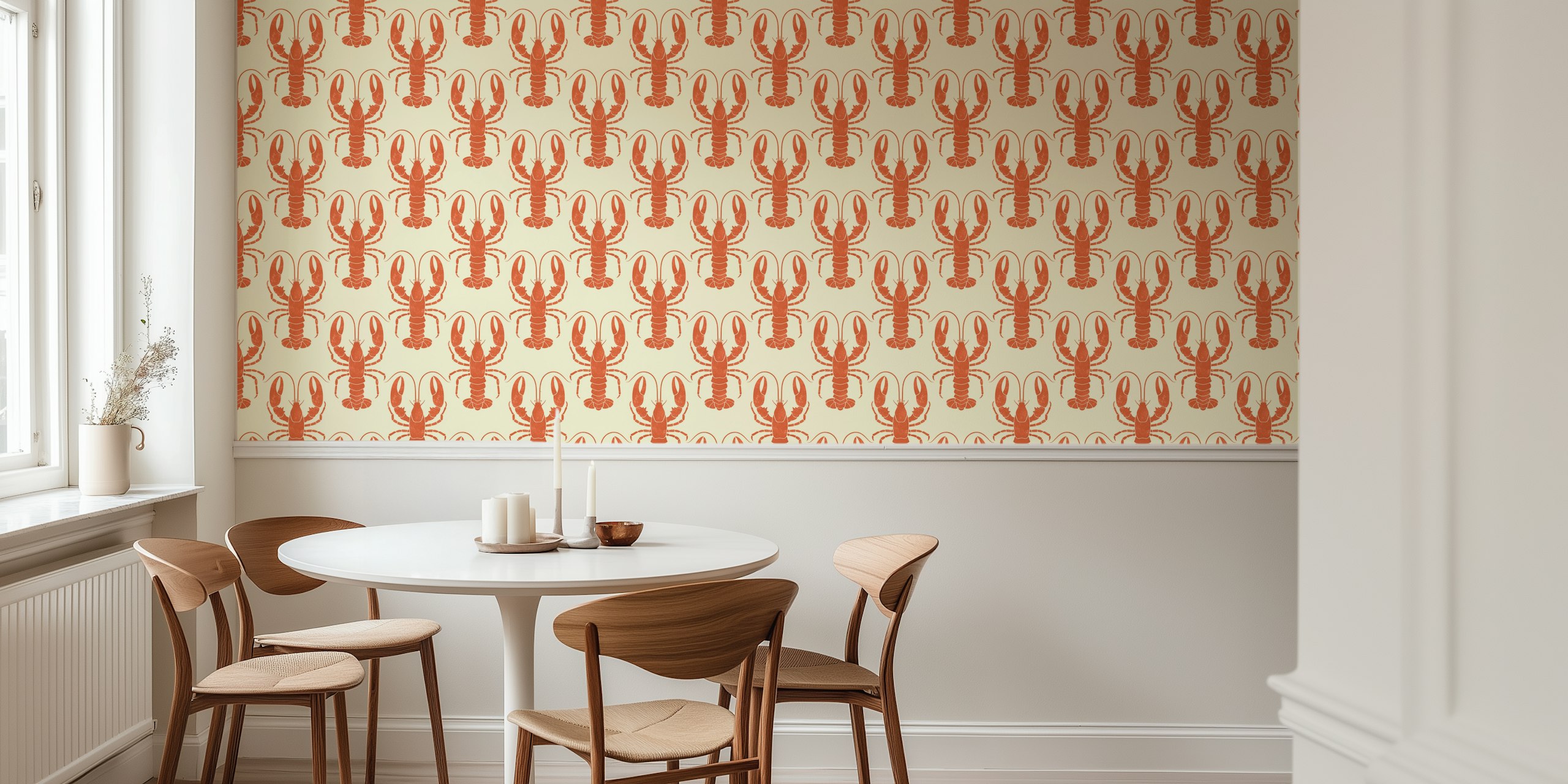 Papel de parede Orange Lobsters em um quarto
