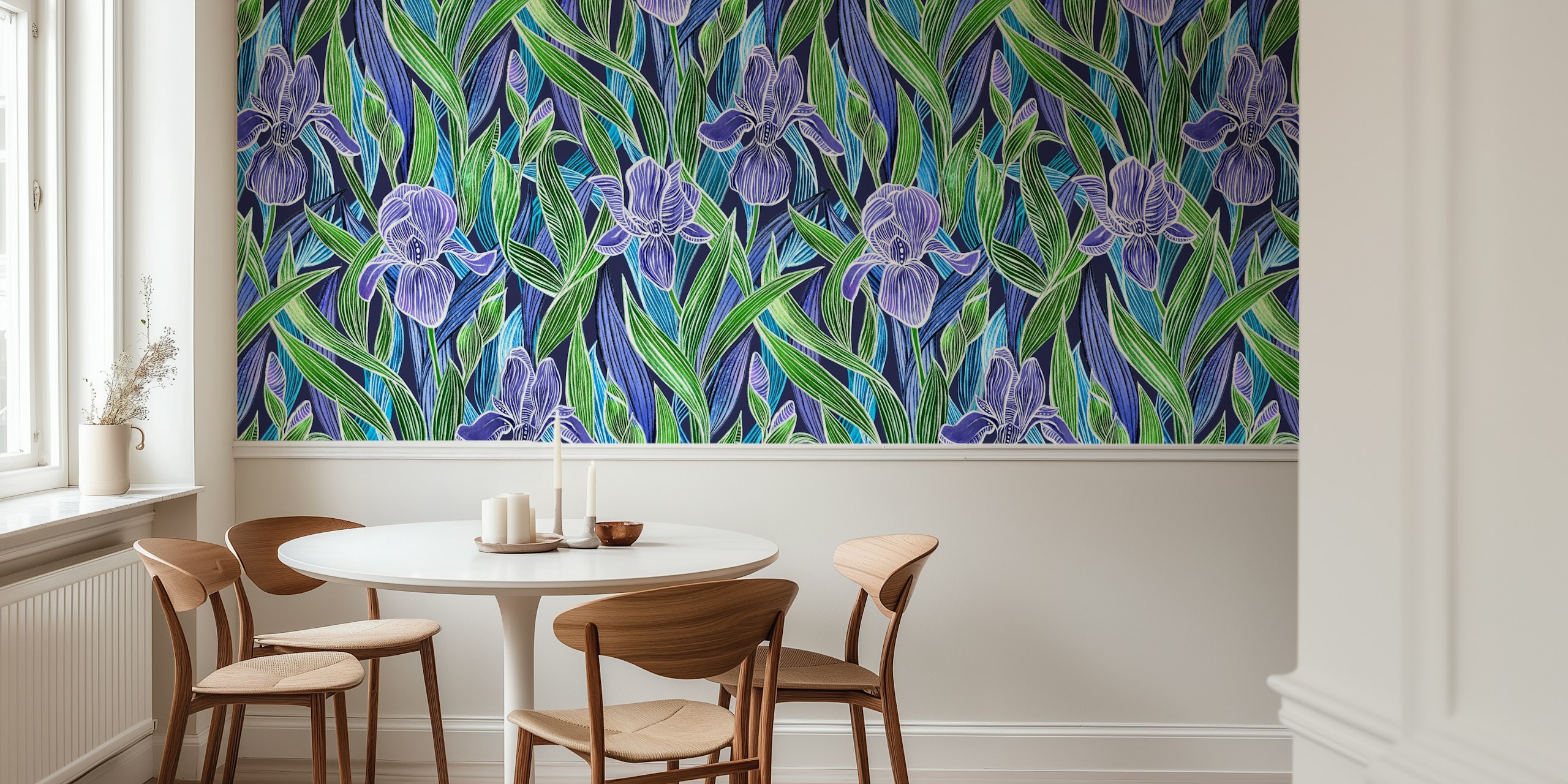 Iridescent Irises wallpaper in a room