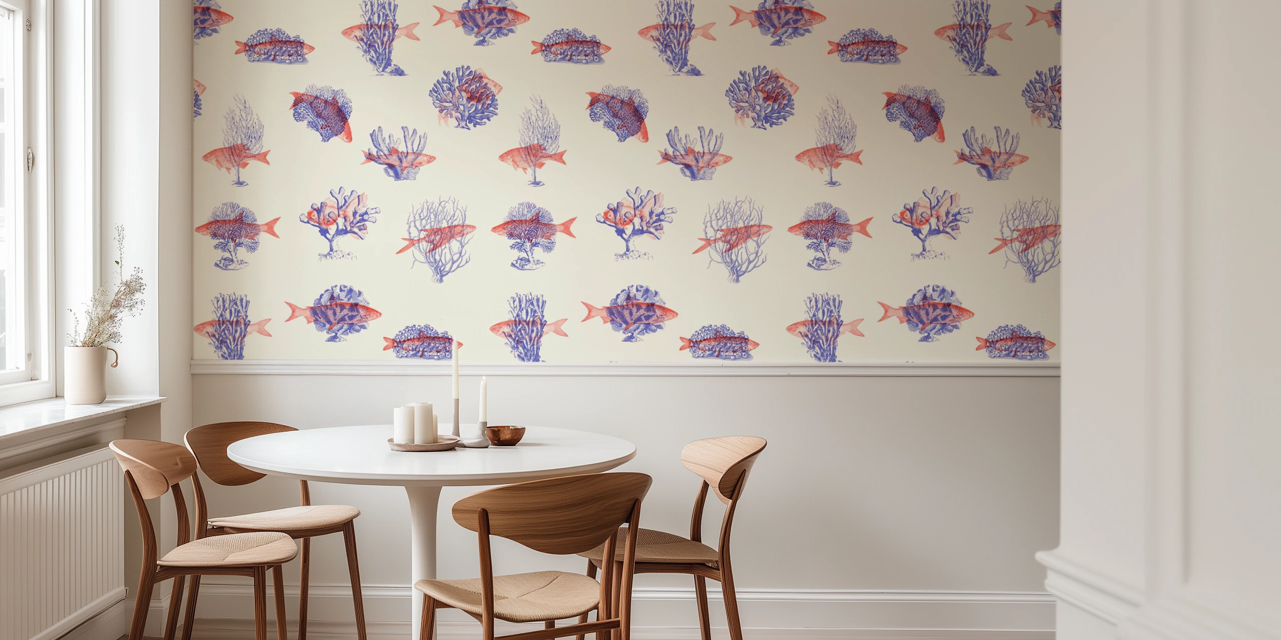 Nautical Fish Pattern Wallpaper for Kids Room