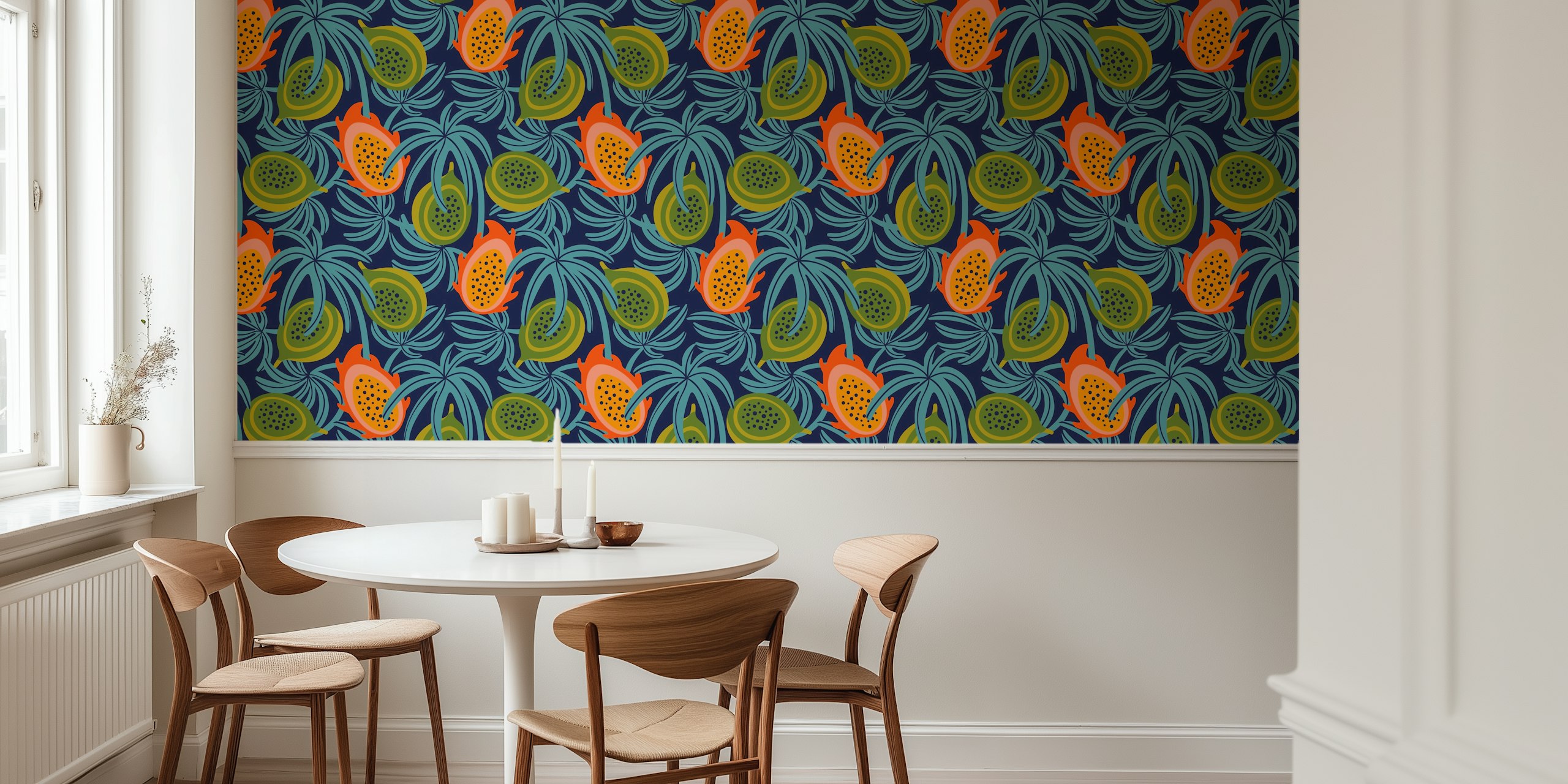 Tropical fruit wallpaper in a room