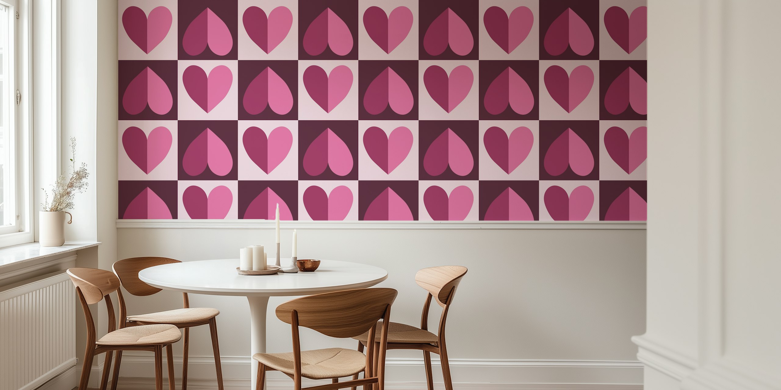 Tapeta Plum Purple Checkerboard Hearts w pokoju