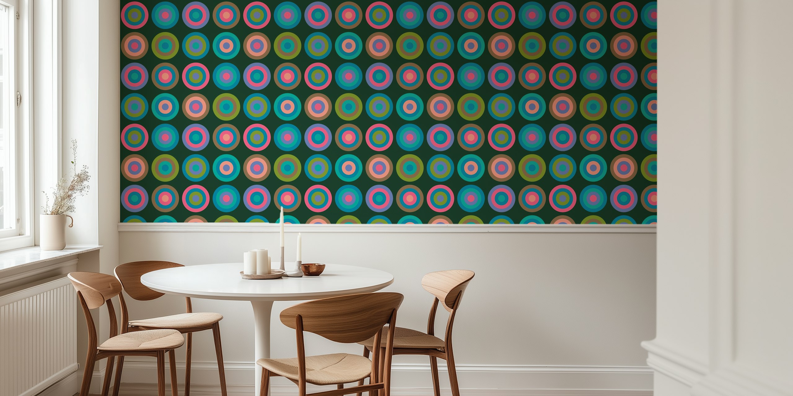 Retro geometric dots wallpaper in dark green