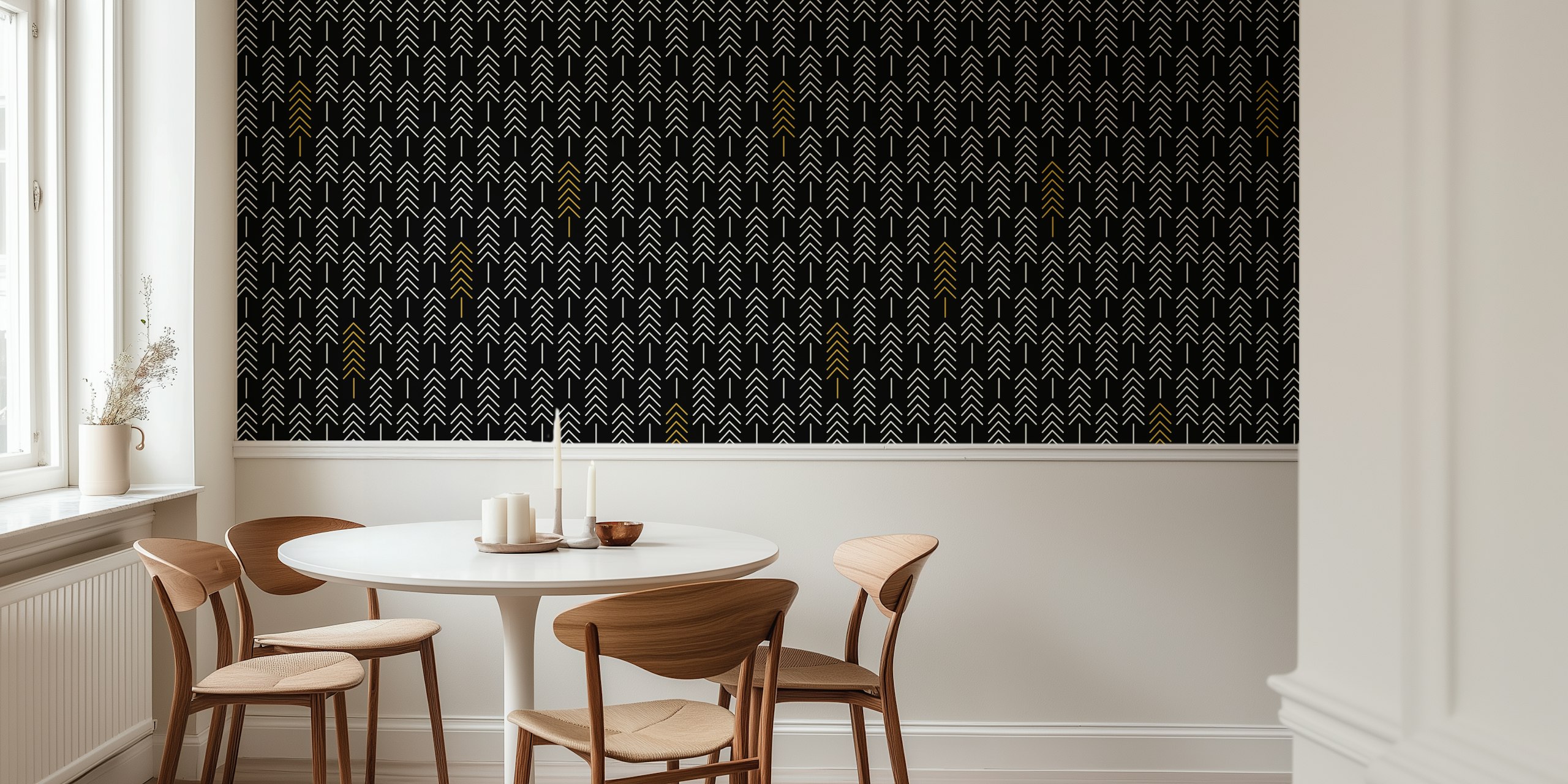 Geometric black forest tapetti huoneessa