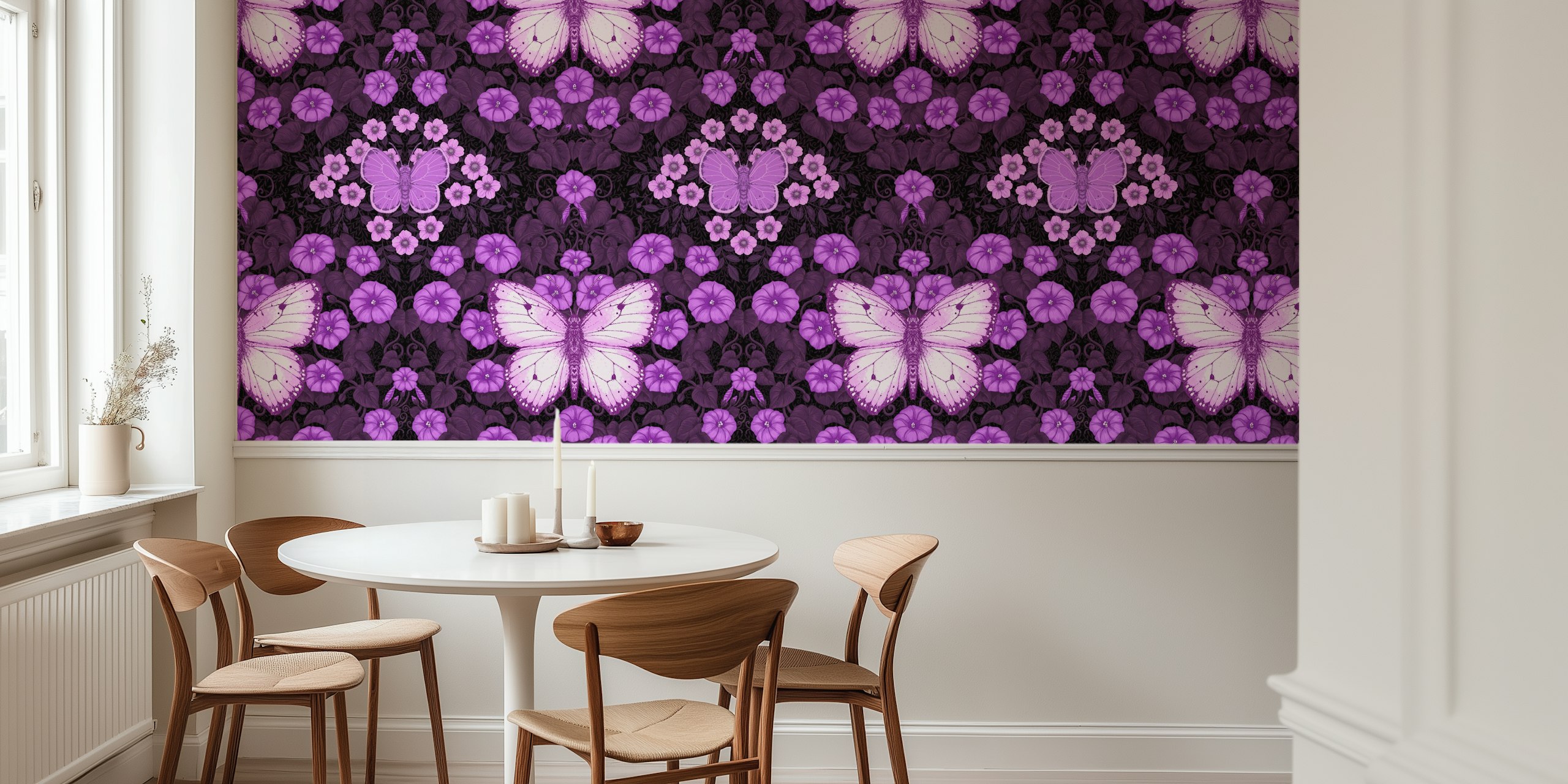 Butterflies and flowers symmetry wallpaper in a room