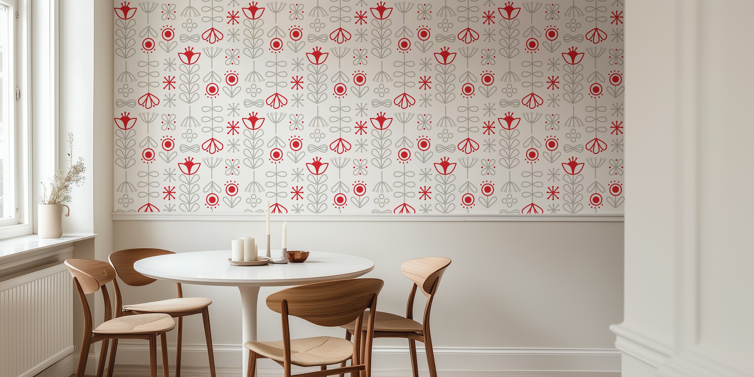 Folk Floral in Red wallpaper in a room