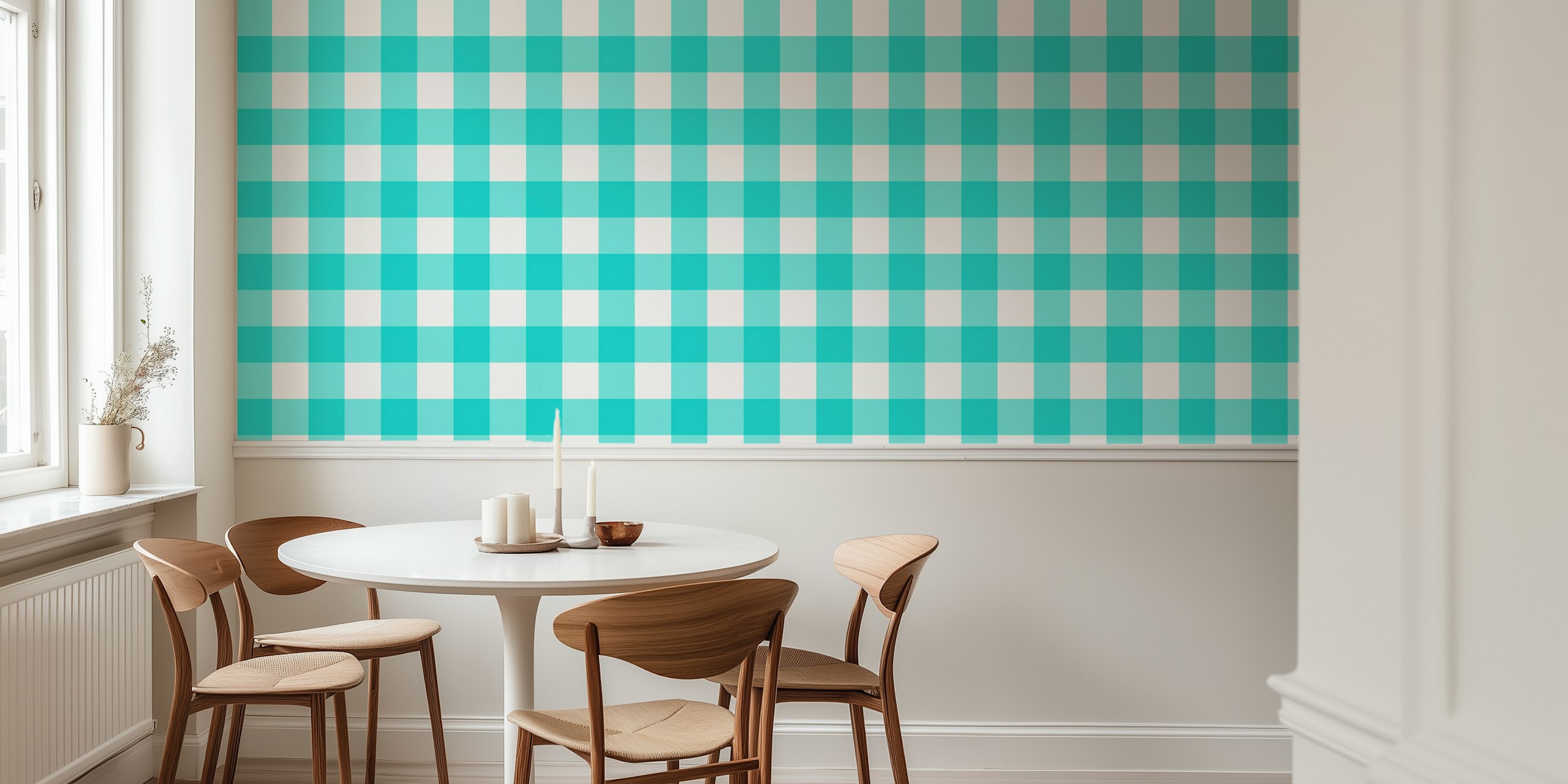 Ταπετσαρία Maximum Blue Green gingham σε ένα δωμάτιο