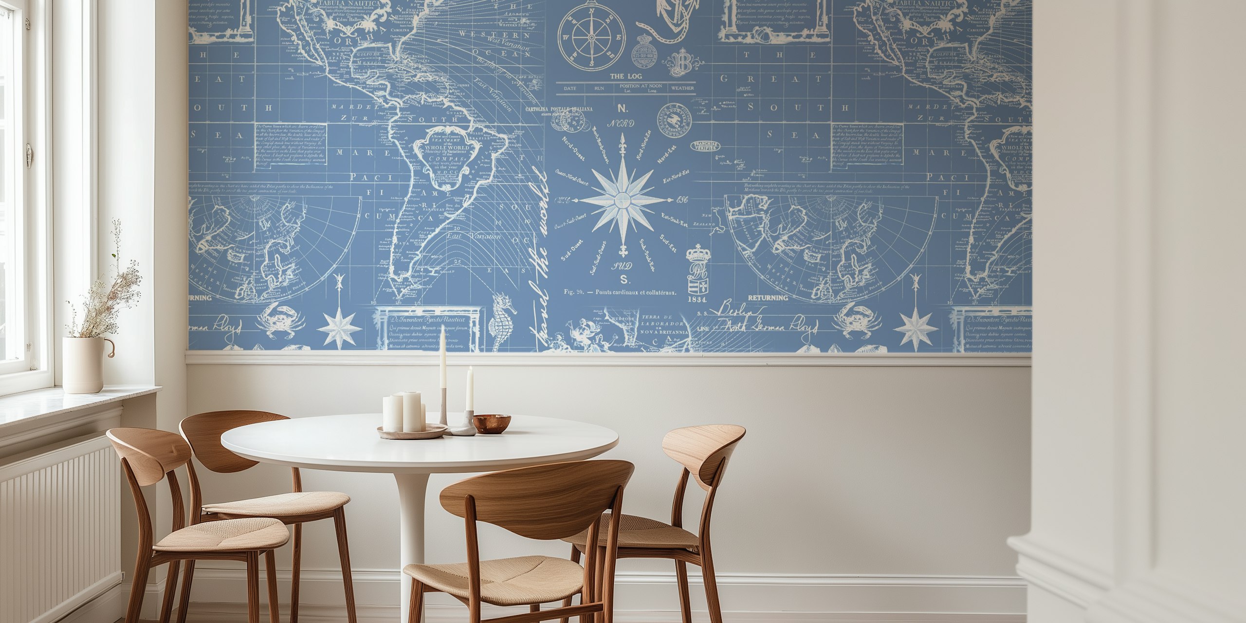 Nautical map blaue Tapete im Zimmer