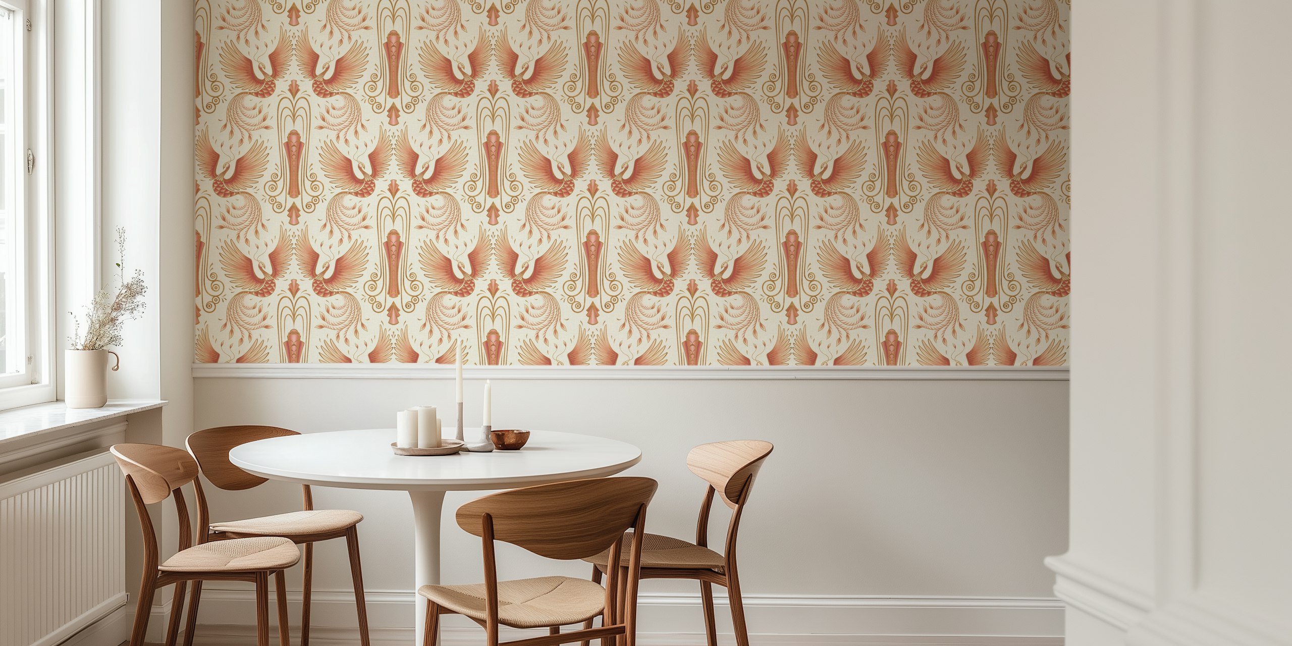 Phoenix wallpaper design on light pink