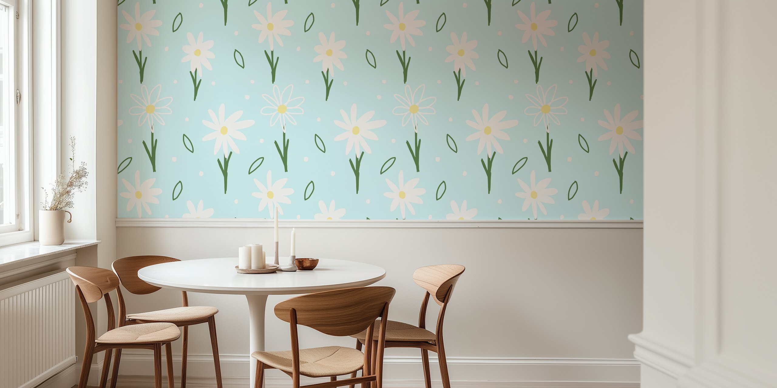 Diseño de papel tapiz Daisychain en una habitación