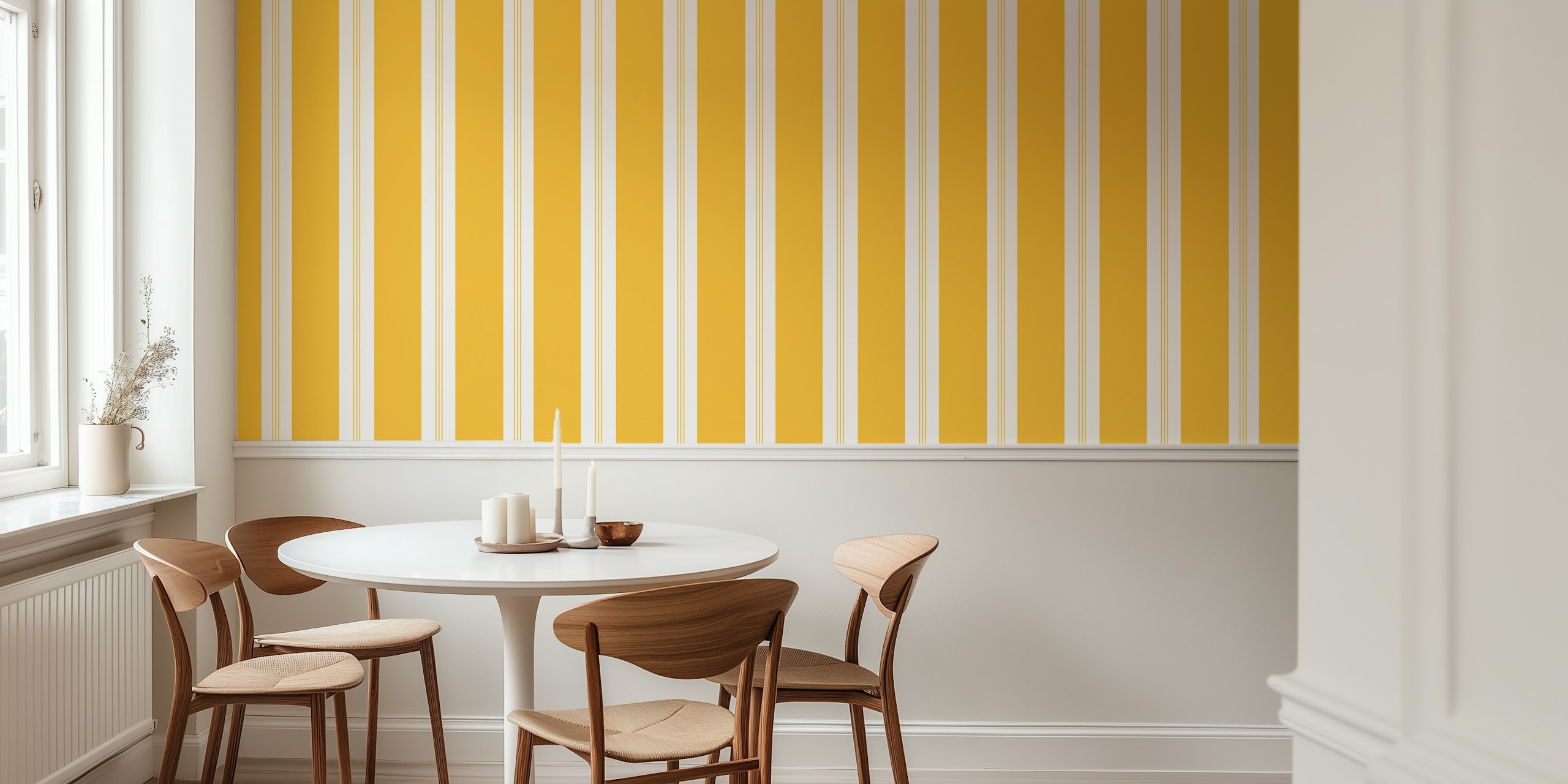 Summer Retro Yellow White Stripes σχέδιο ταπετσαρίας