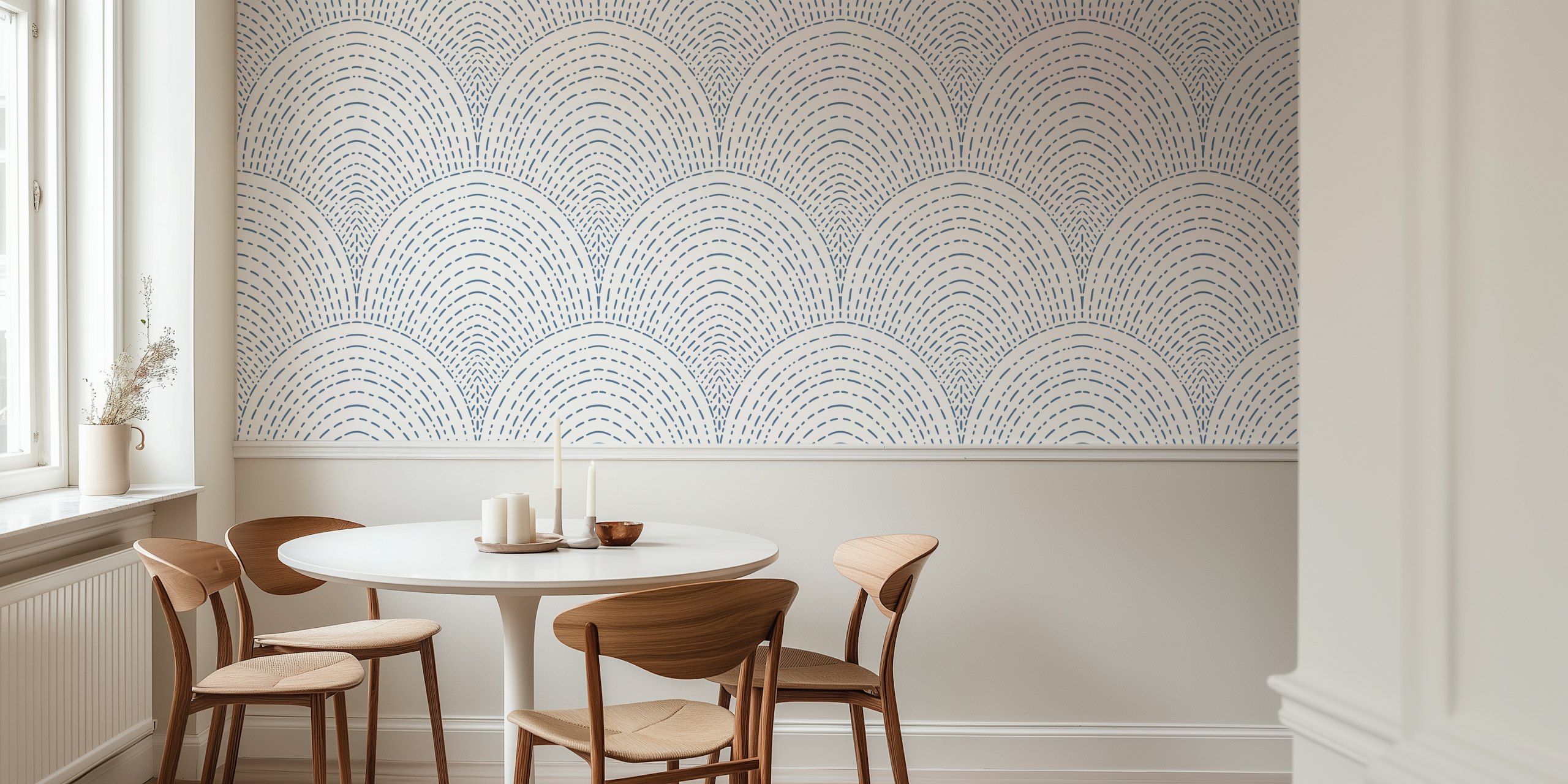Navy blue geometric arches on a white background wallpaper