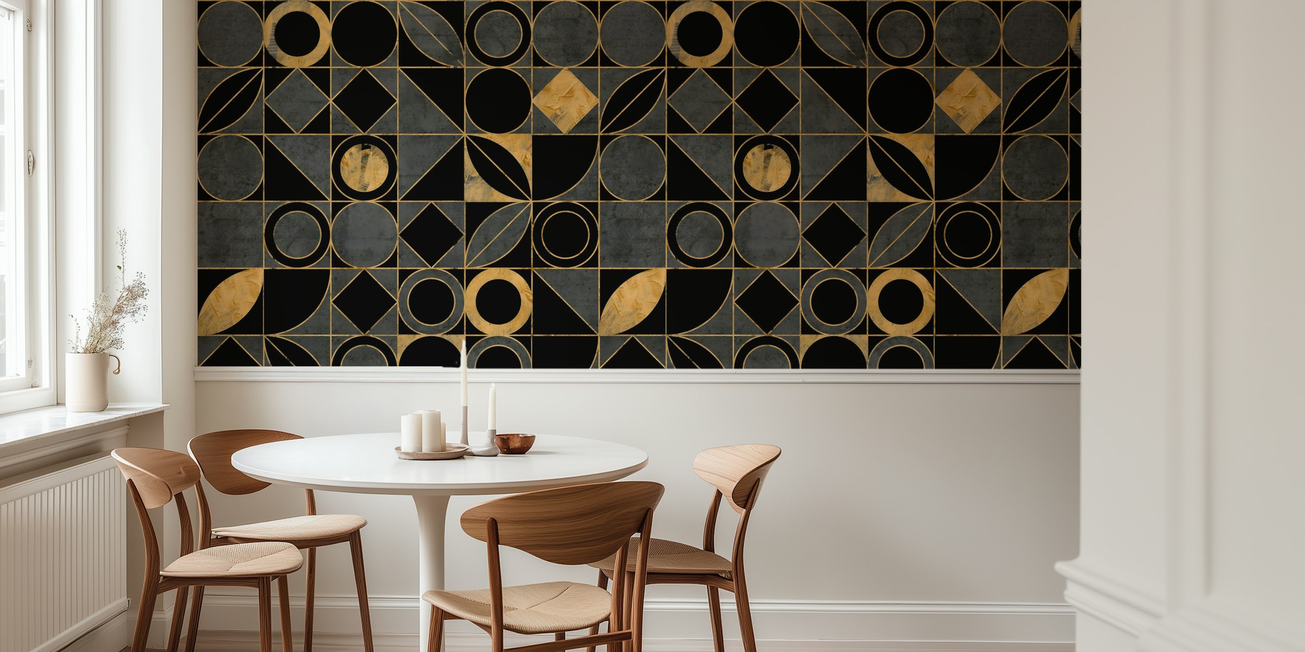 Geometric pattern with black and gold shapes wallpaper