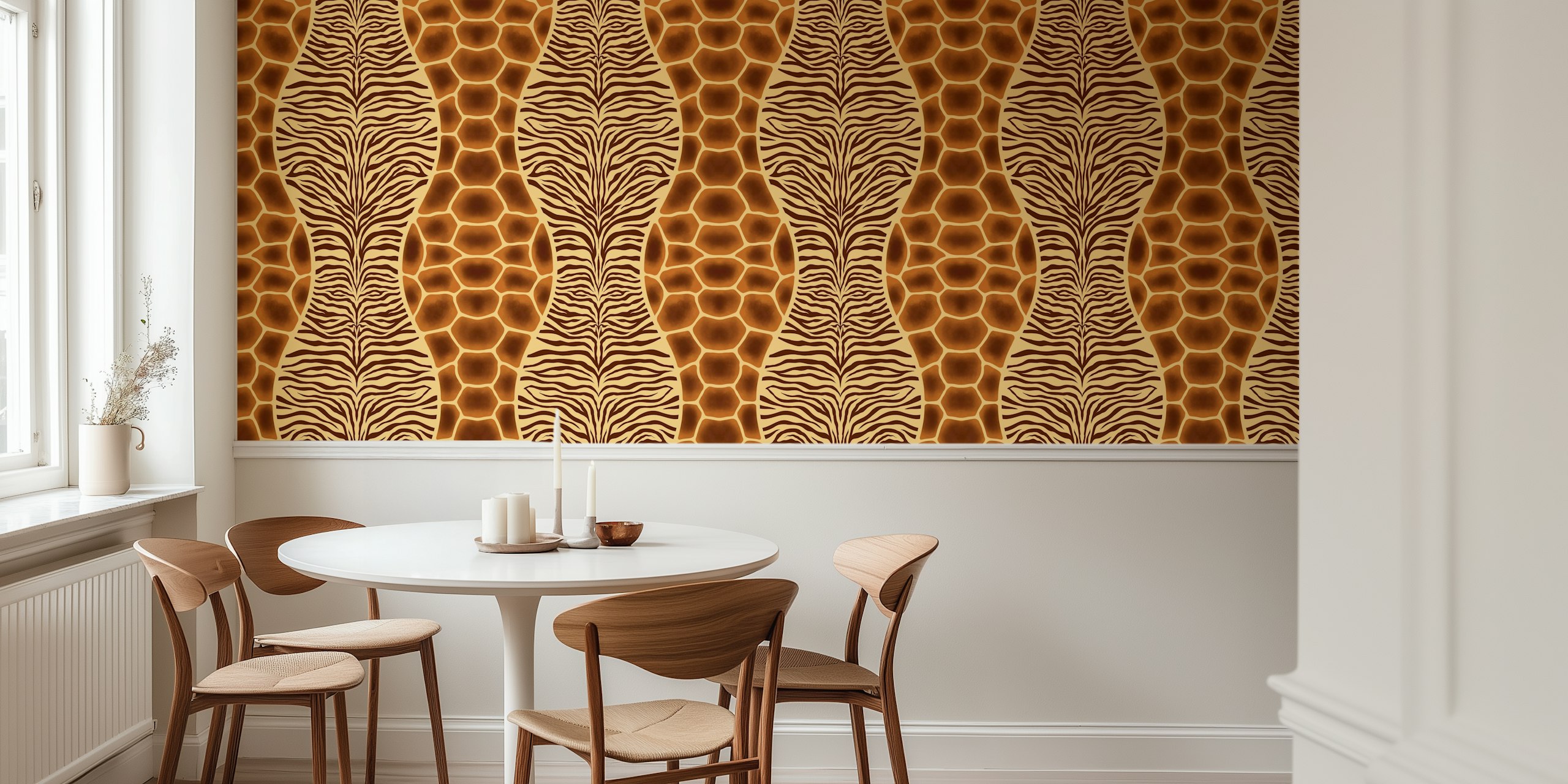 Natural Zebra and Giraffe Animal Print Wall Mural