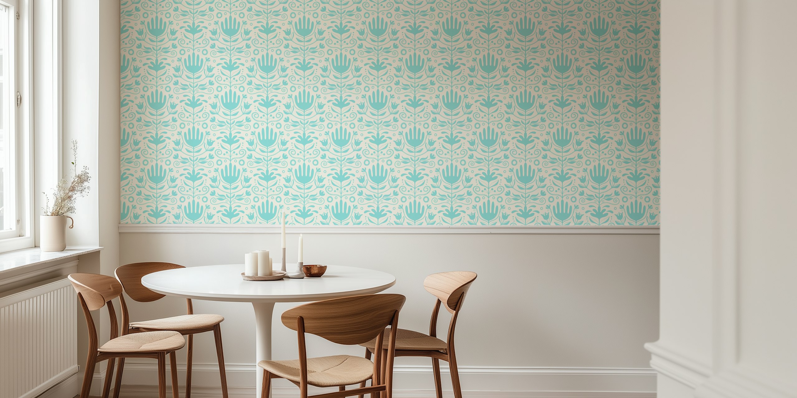 Nordic florals blue ταπετσαρία σε ένα δωμάτιο