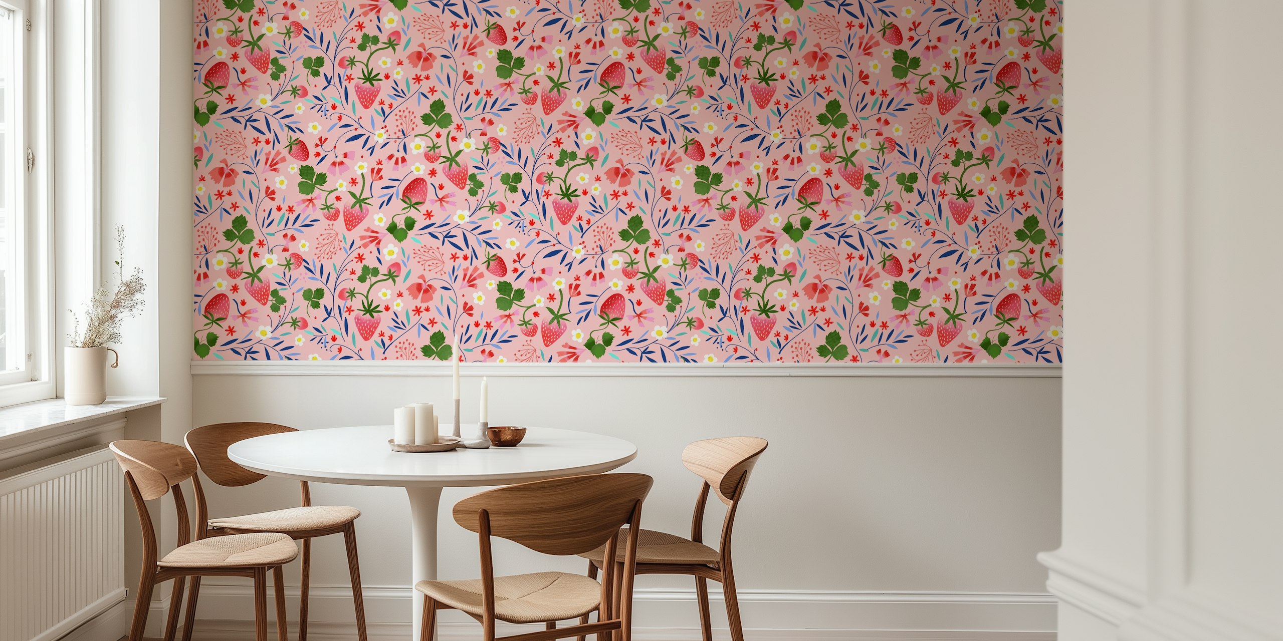 Strawberry floral wallpaper design