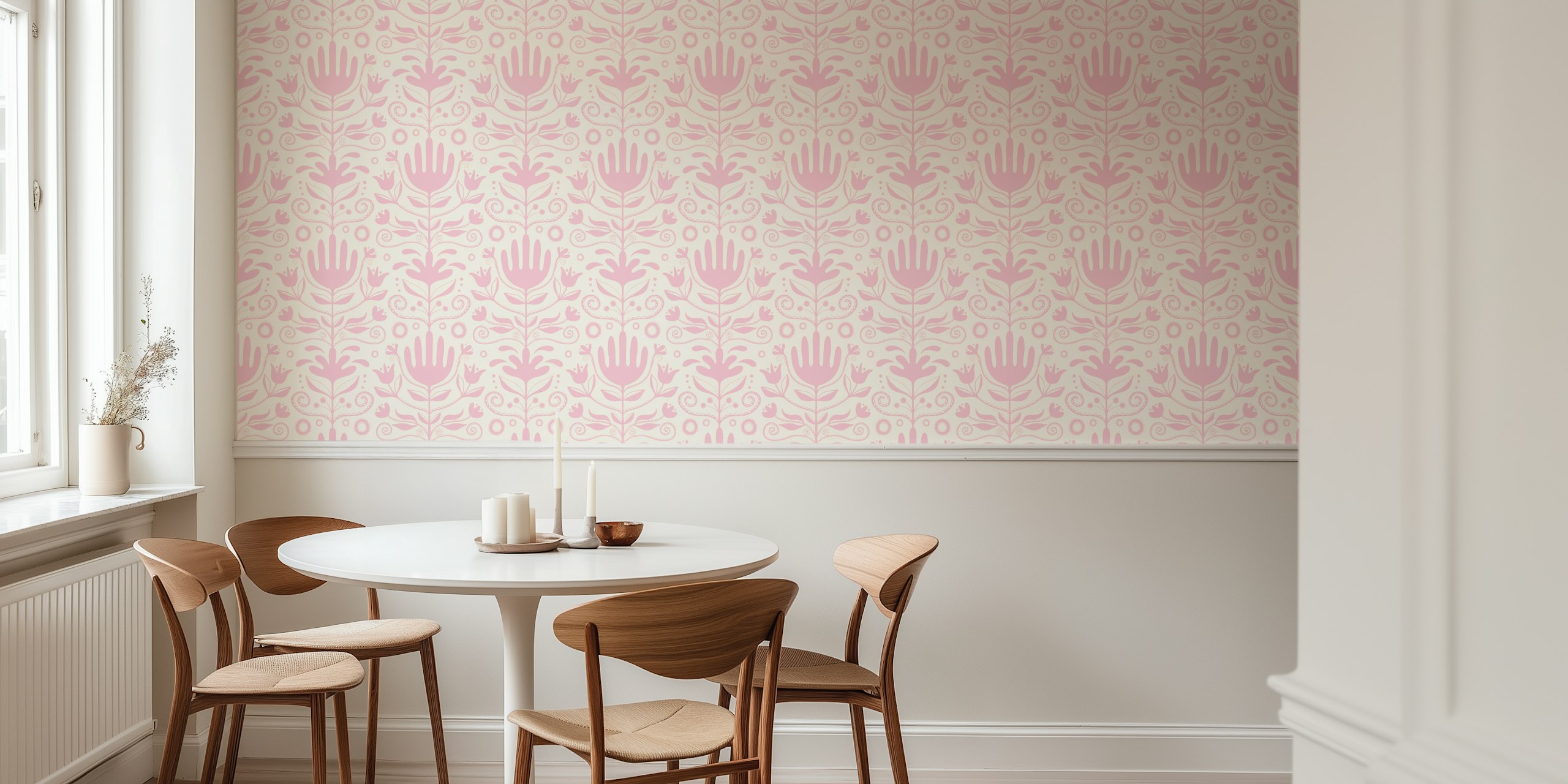 Nordic florals light pink carta da parati in una stanza