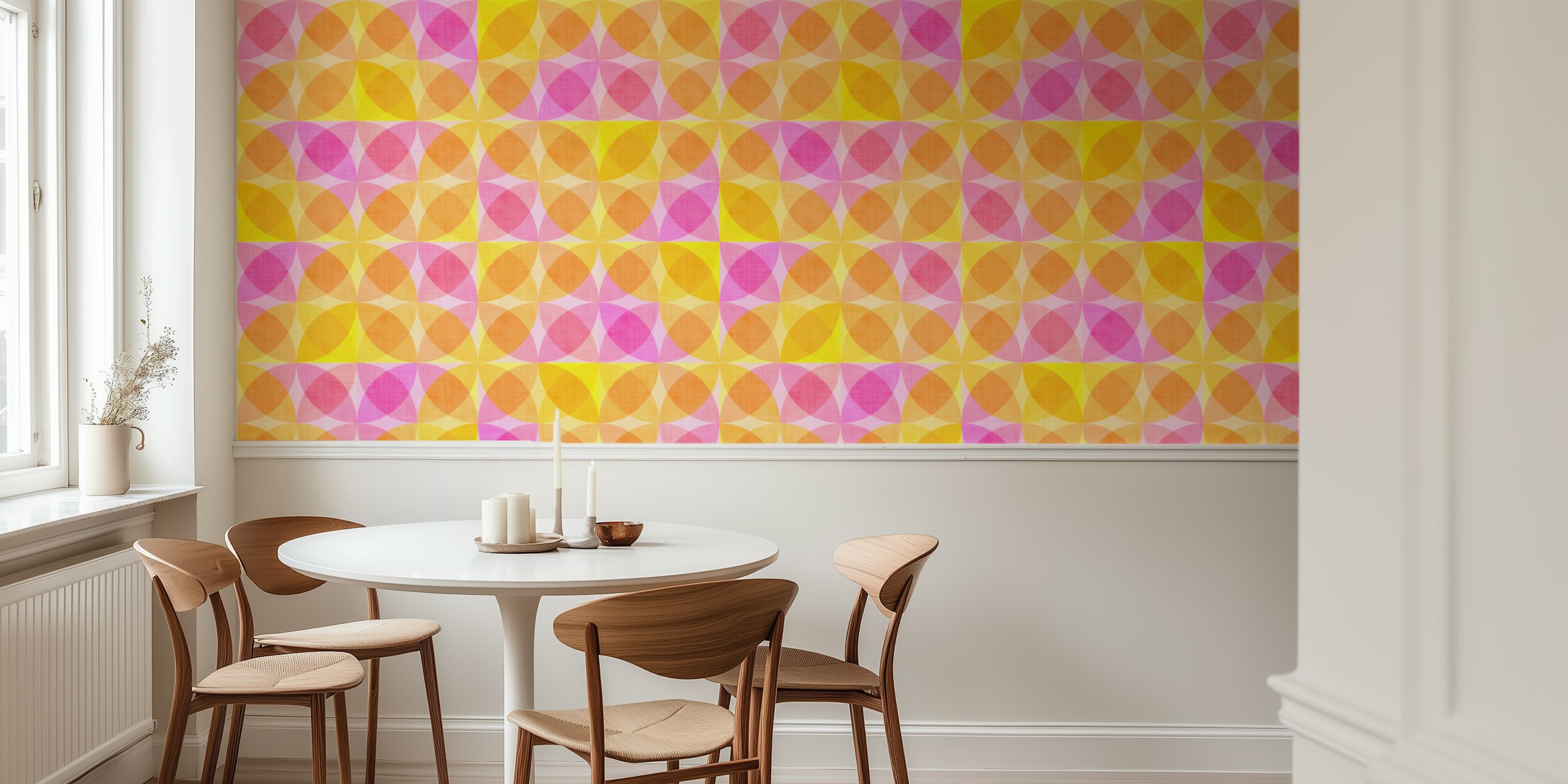 Papel tapiz geométrico colorido en una habitación