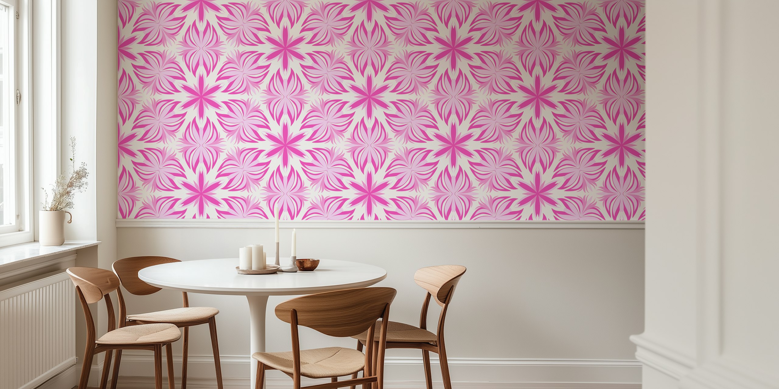 Papel de parede Magenta and pink kaleidoscope em uma sala