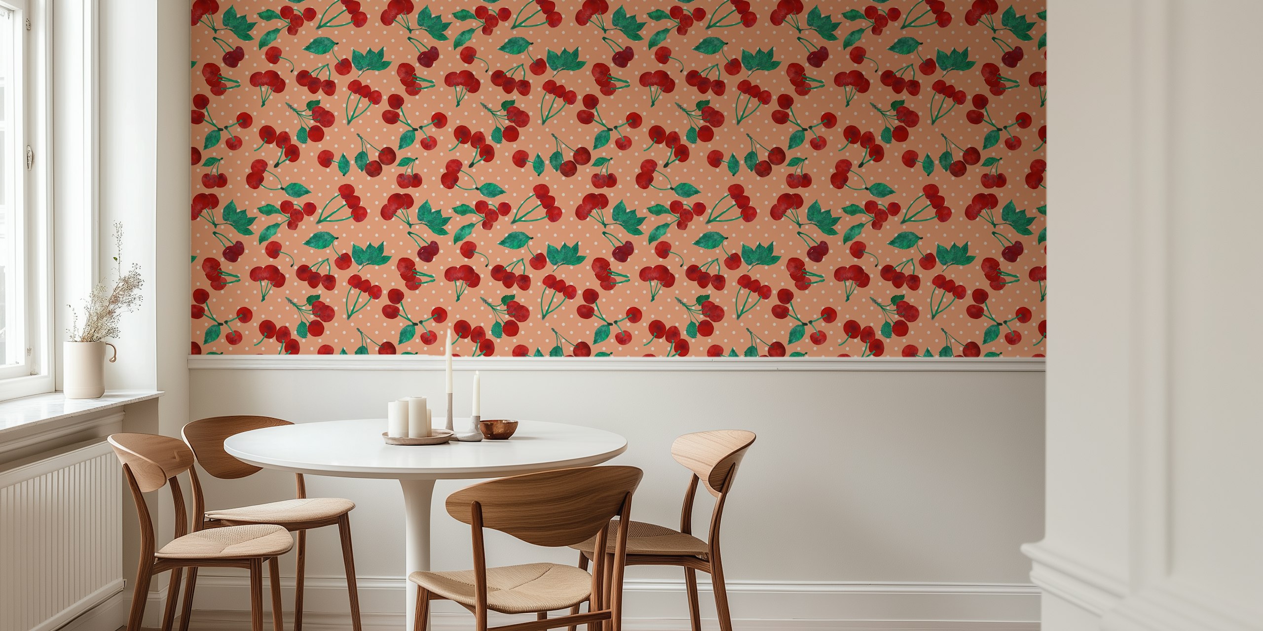 Red watercolor cherries wallpaper design