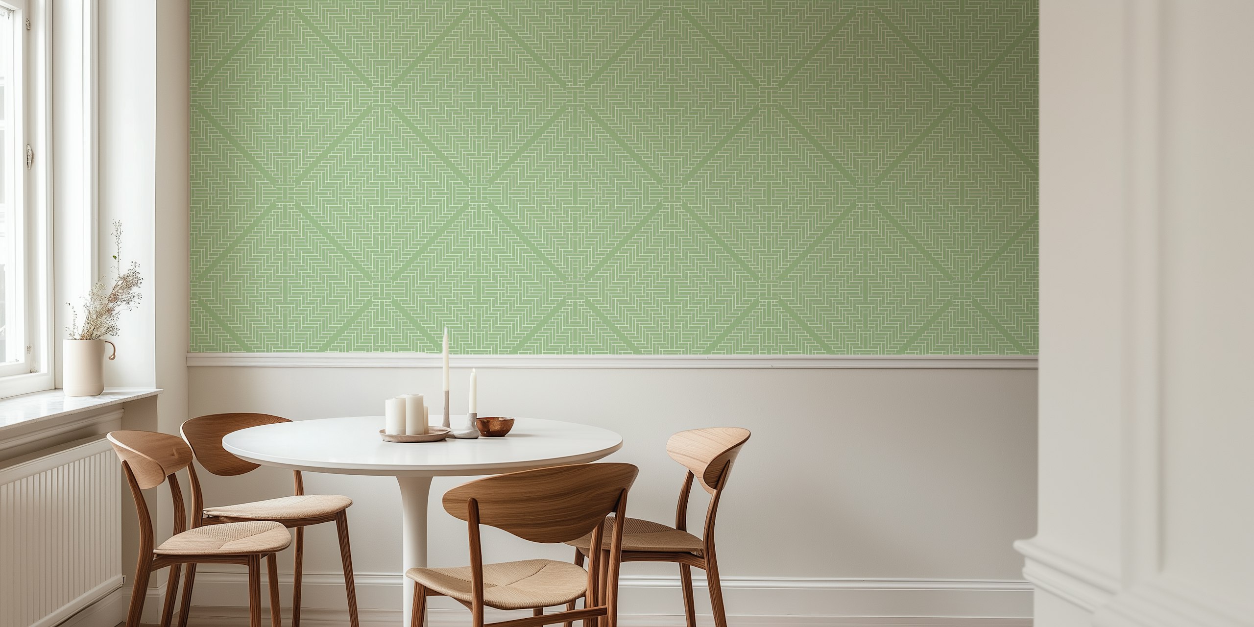 Rattan Tiles Sage Green wallpaper in a room