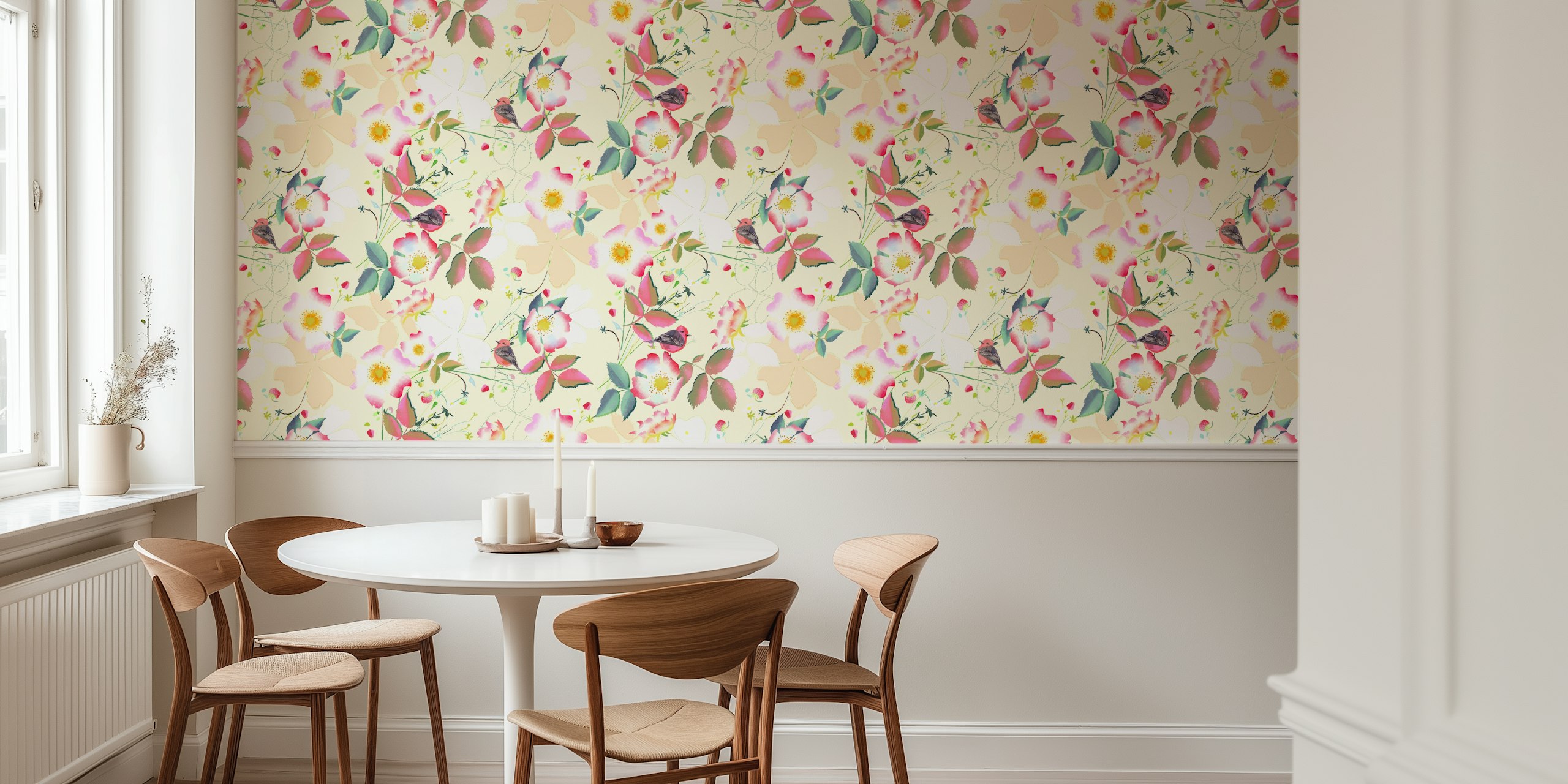 Tapeta Dogrose spring songbirds w pokoju