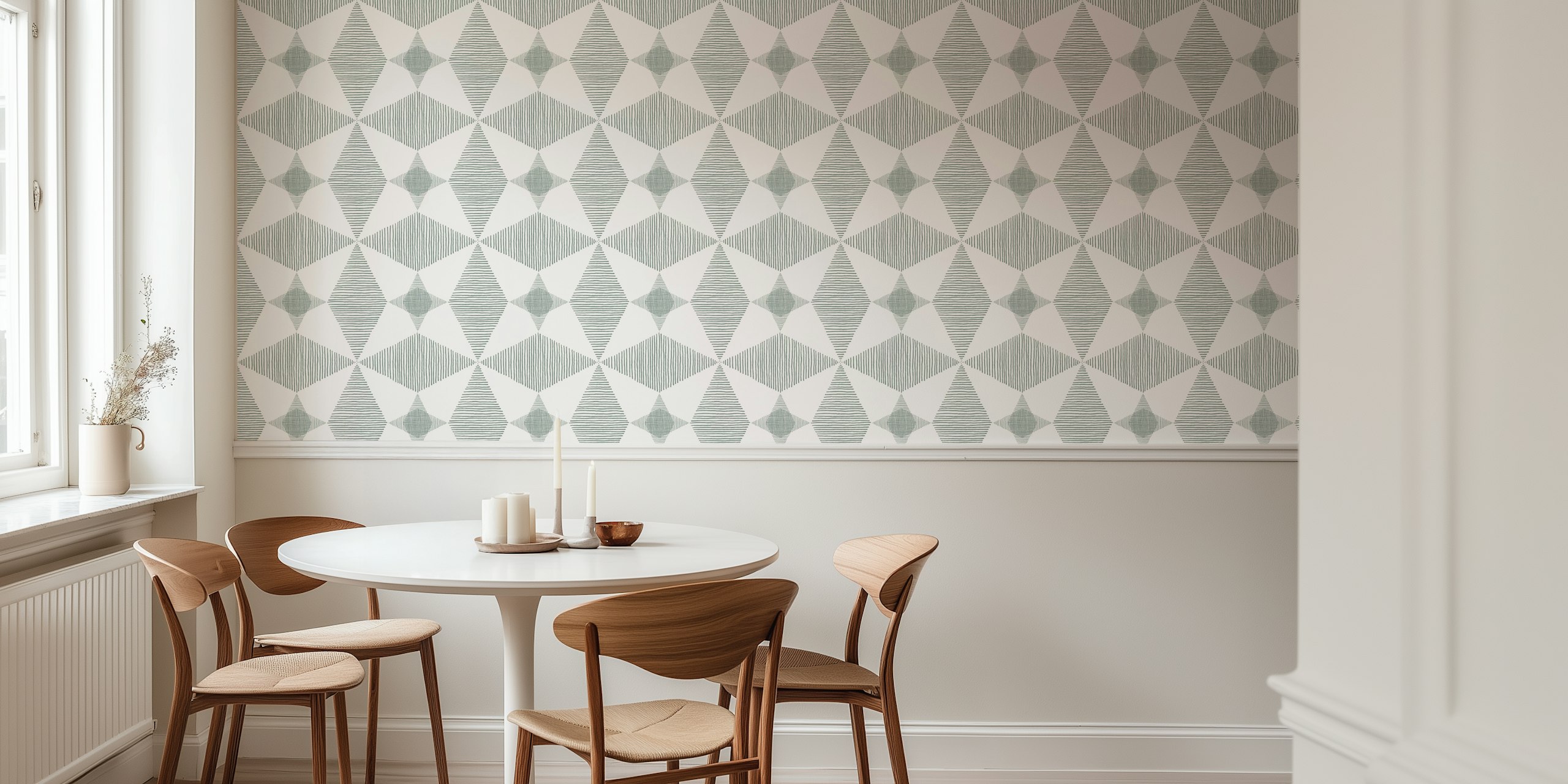 Mid Century Modern star pattern grey green wallpaper