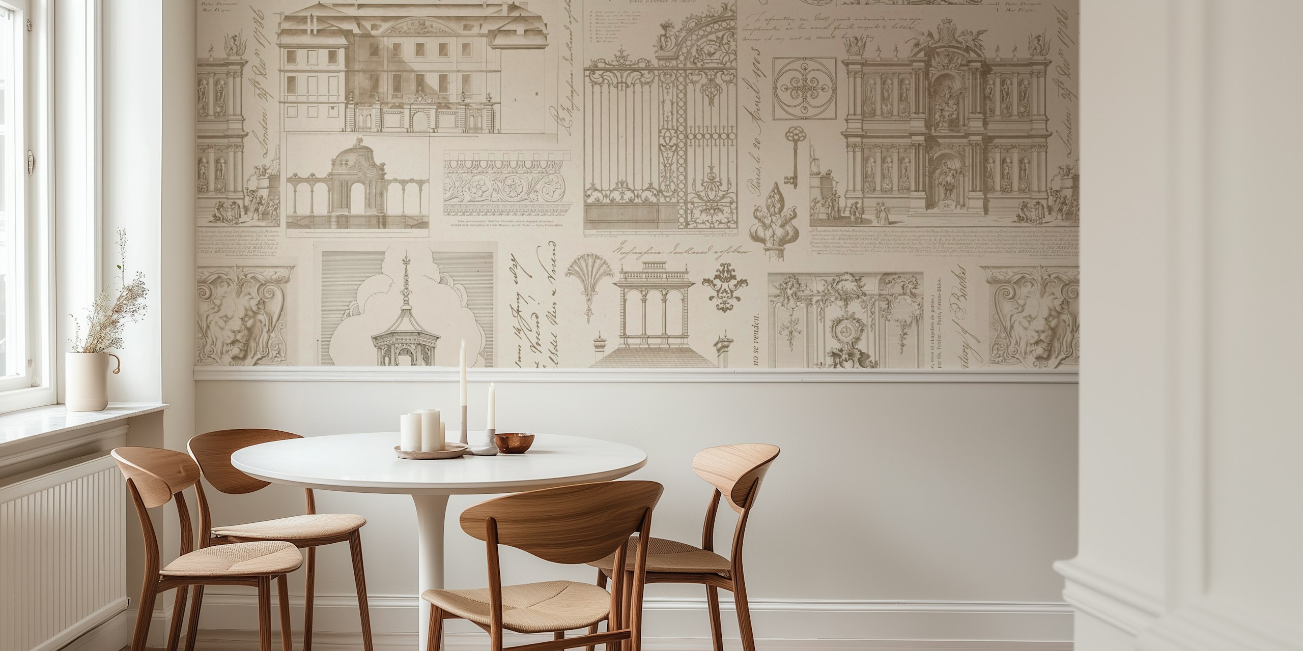 Classic Architecture Collage Beige tapeta v pokoji