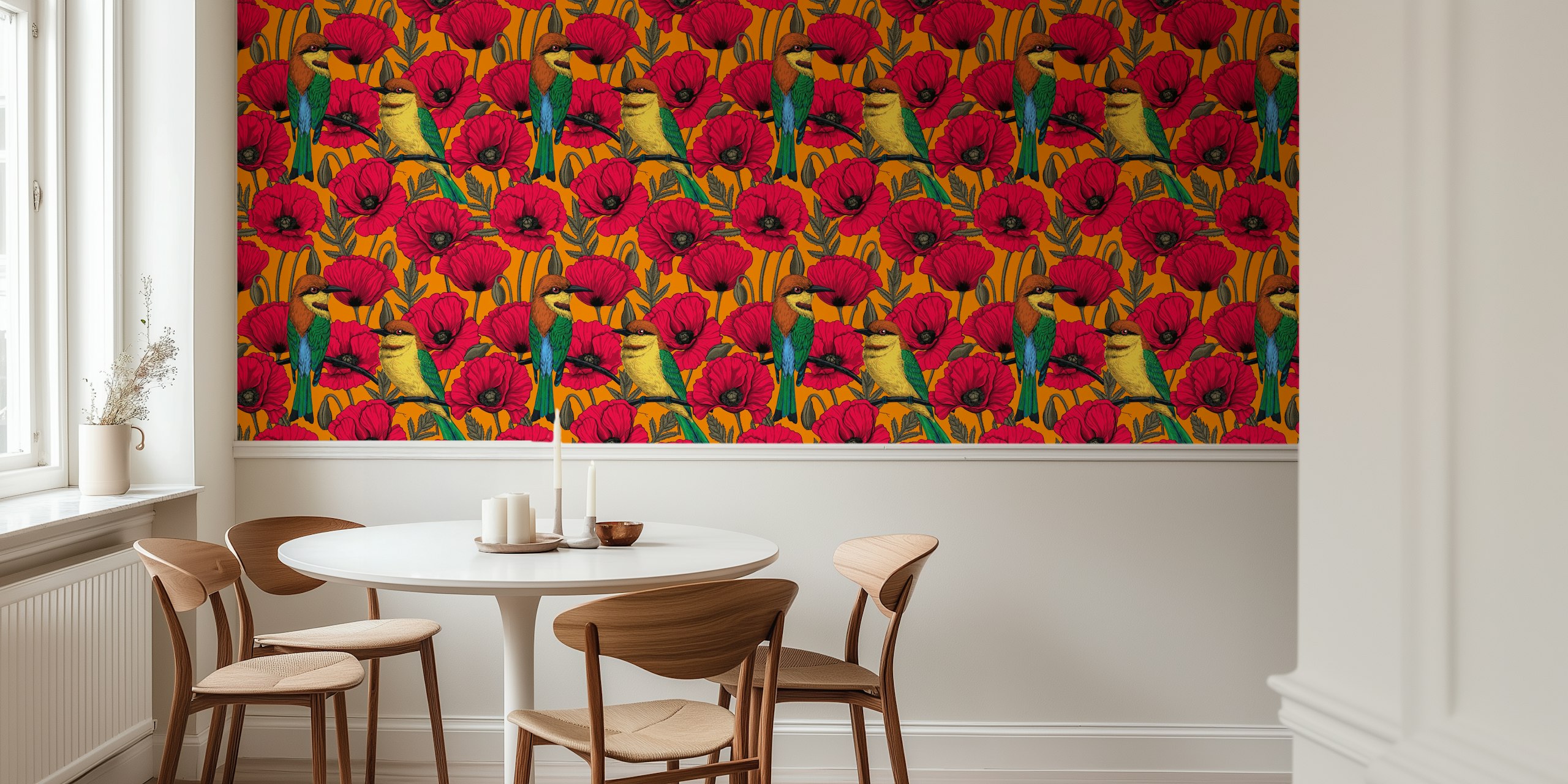 Bee eaters and poppies wallpaper design