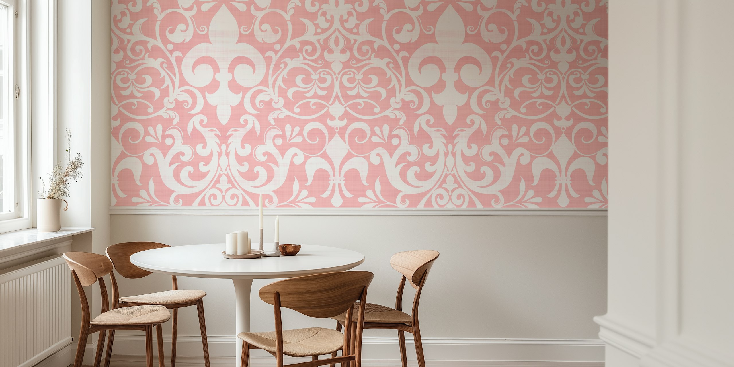 Papel pintado Pastel Fleur de Lis Damask en una habitación