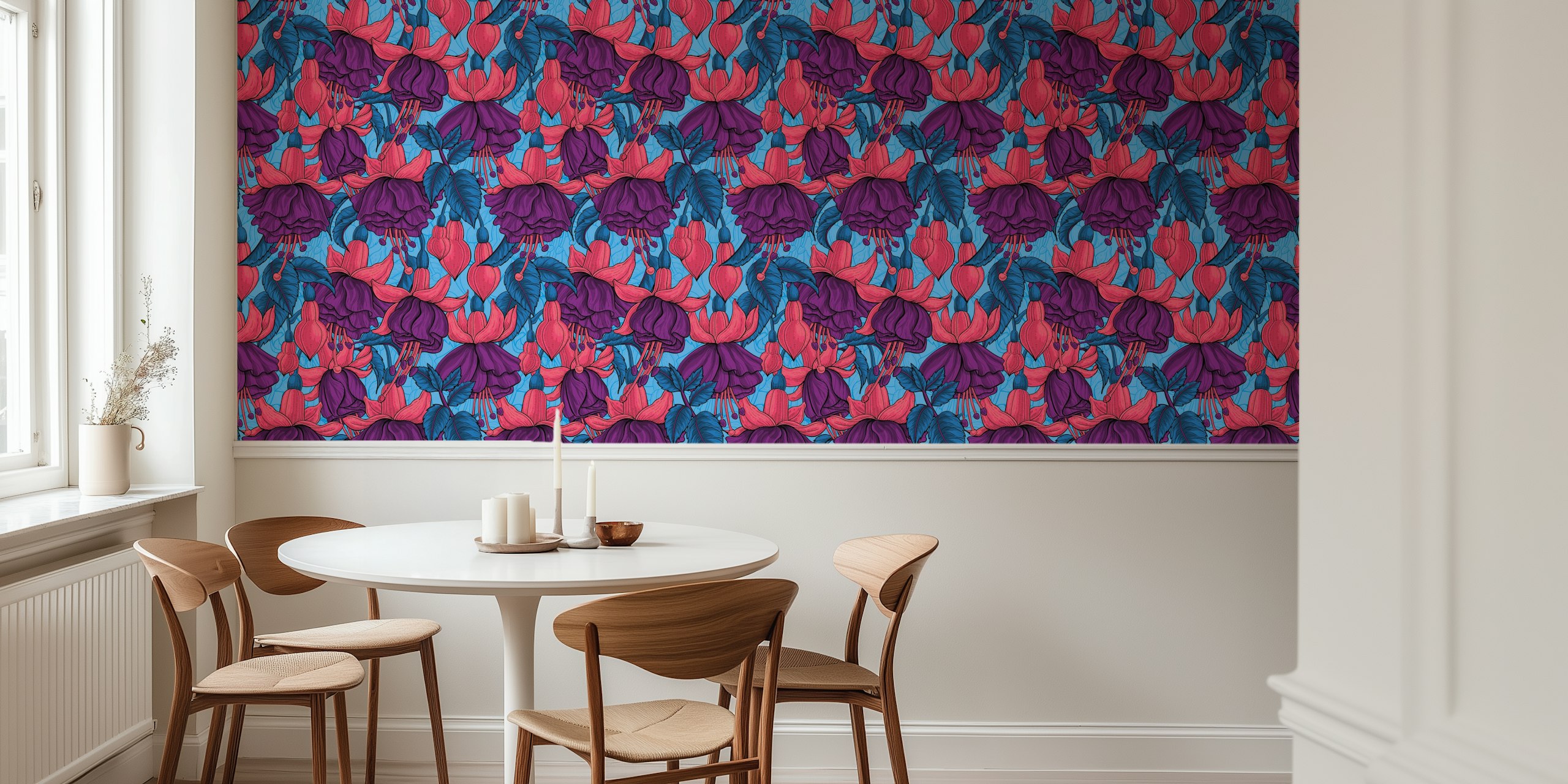Fuchsia floral wallpaper in a room