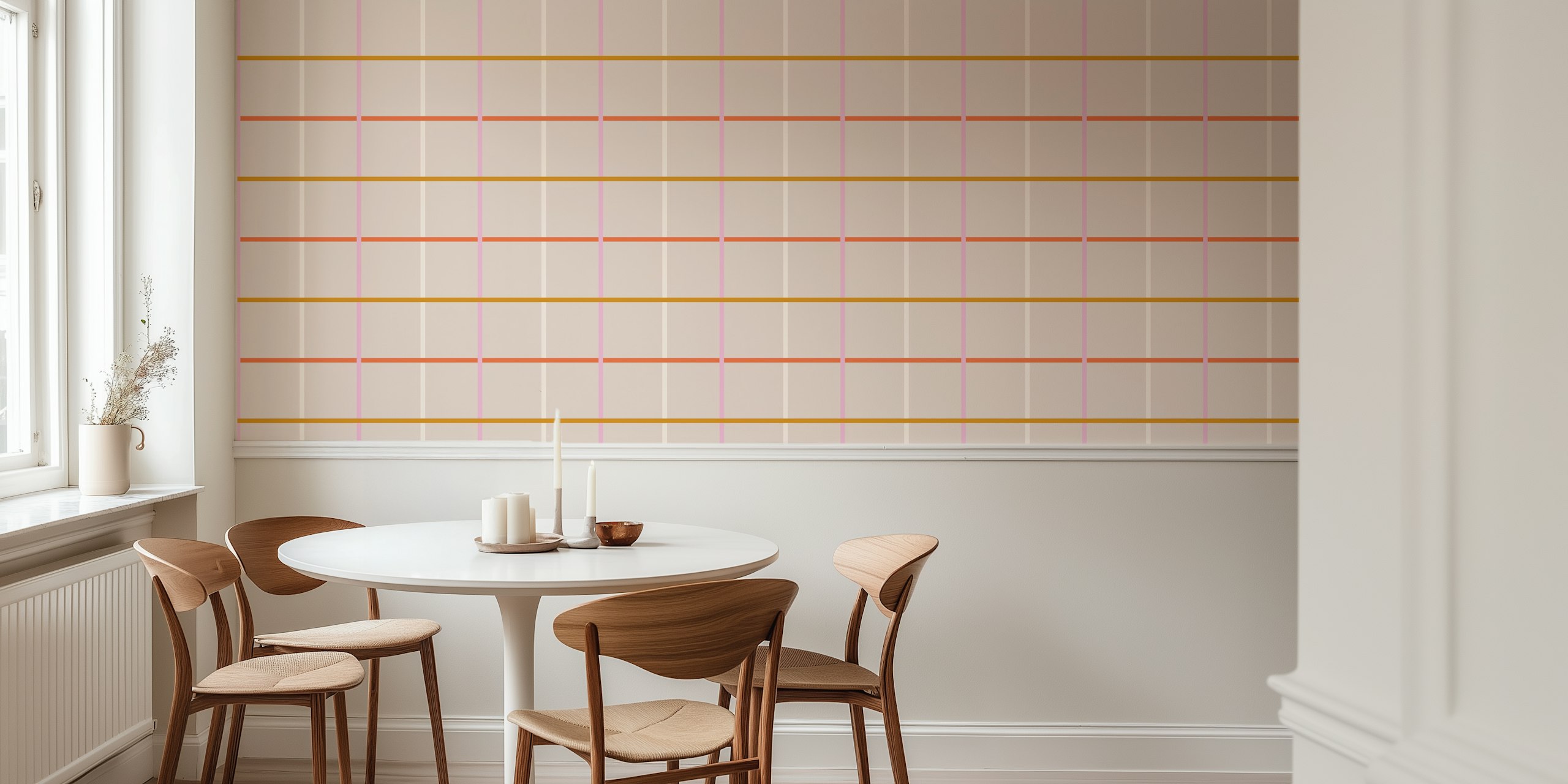 Pink Orange Grid tapet i en rumsmiljö