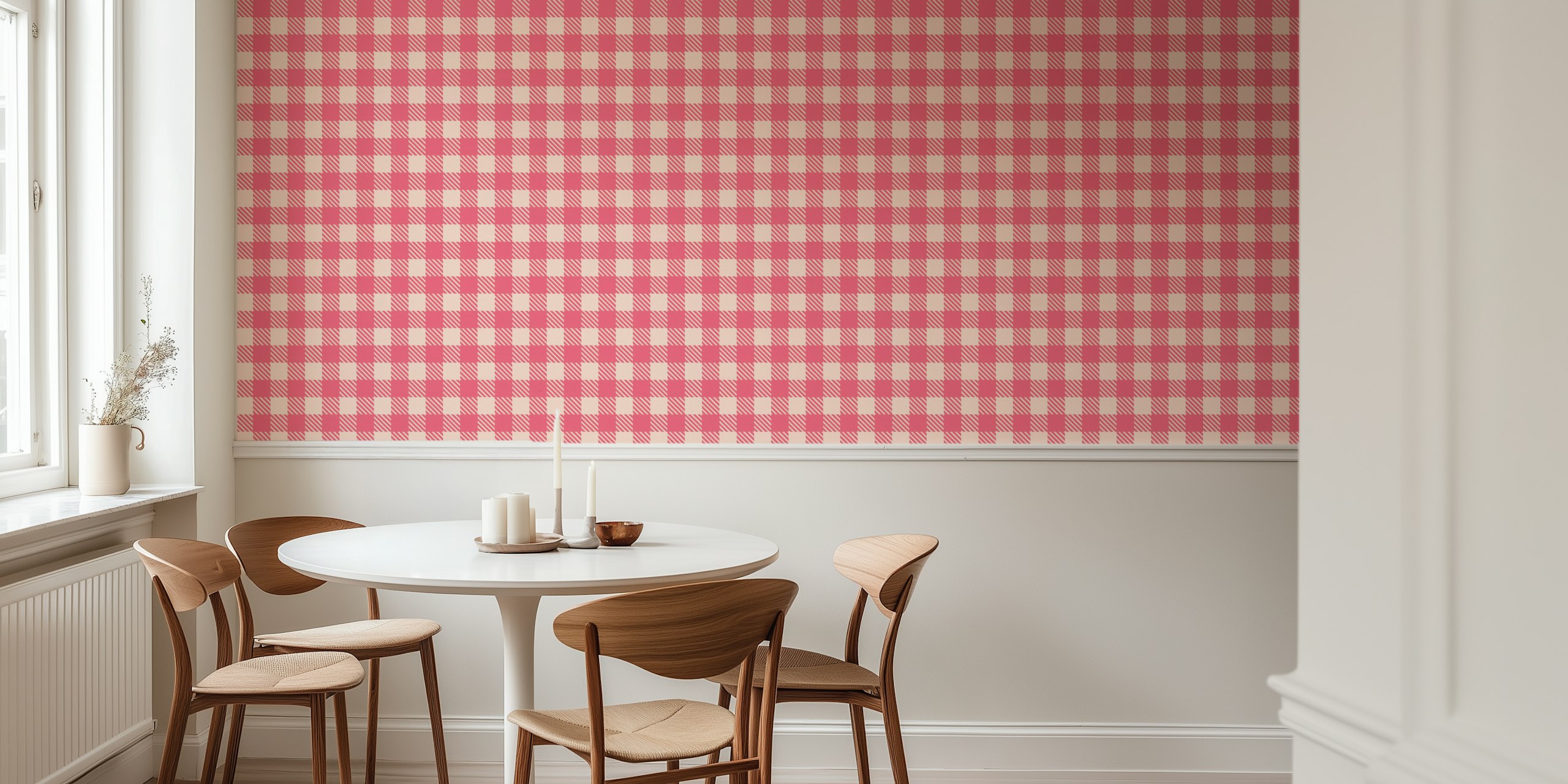 Pink and cream checkered pattern wallpaper