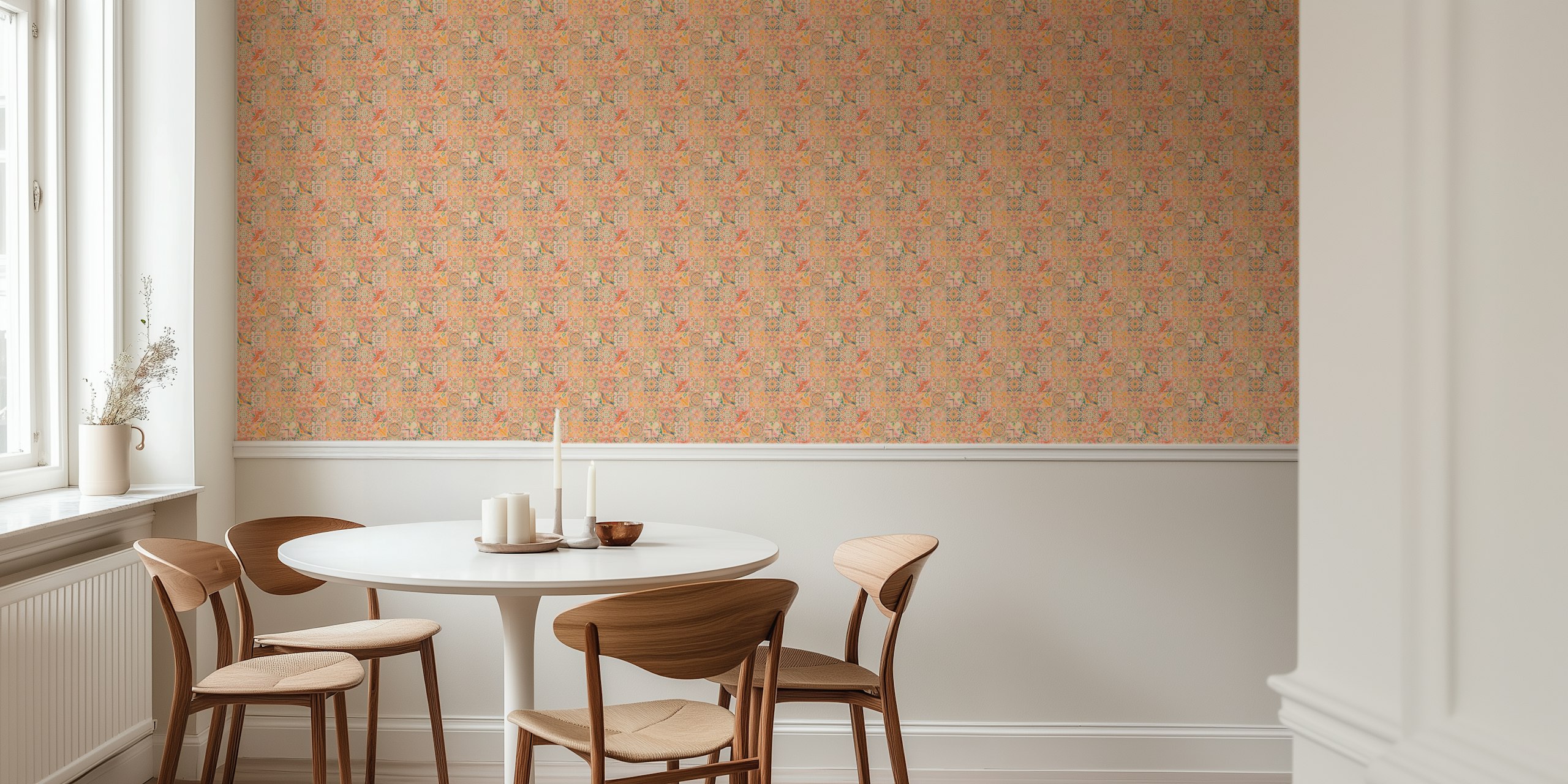Colorful Spanish vintage tiles wallpaper in a room