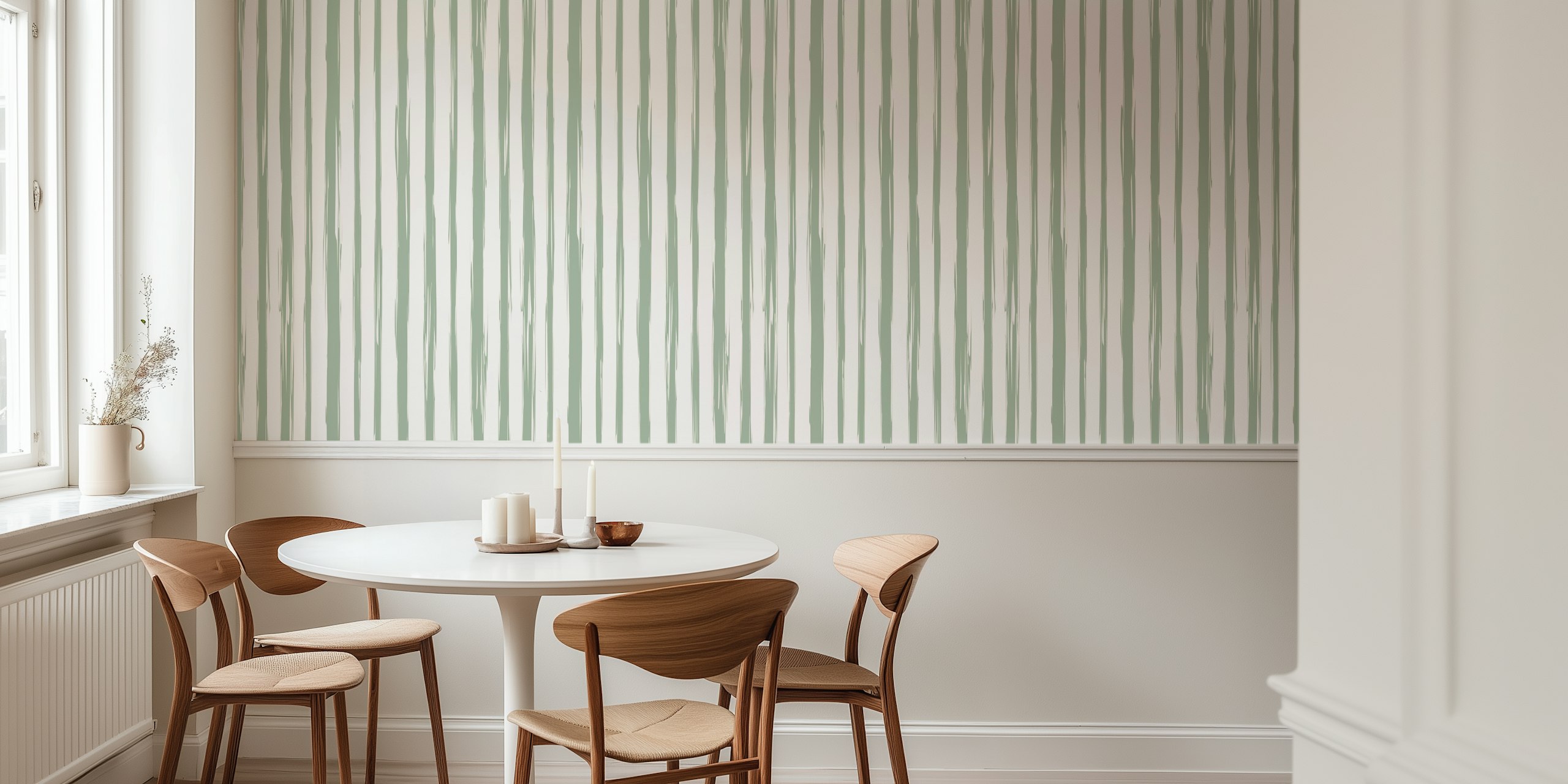 Papier peint Brushstroke Stripe en vert affiché